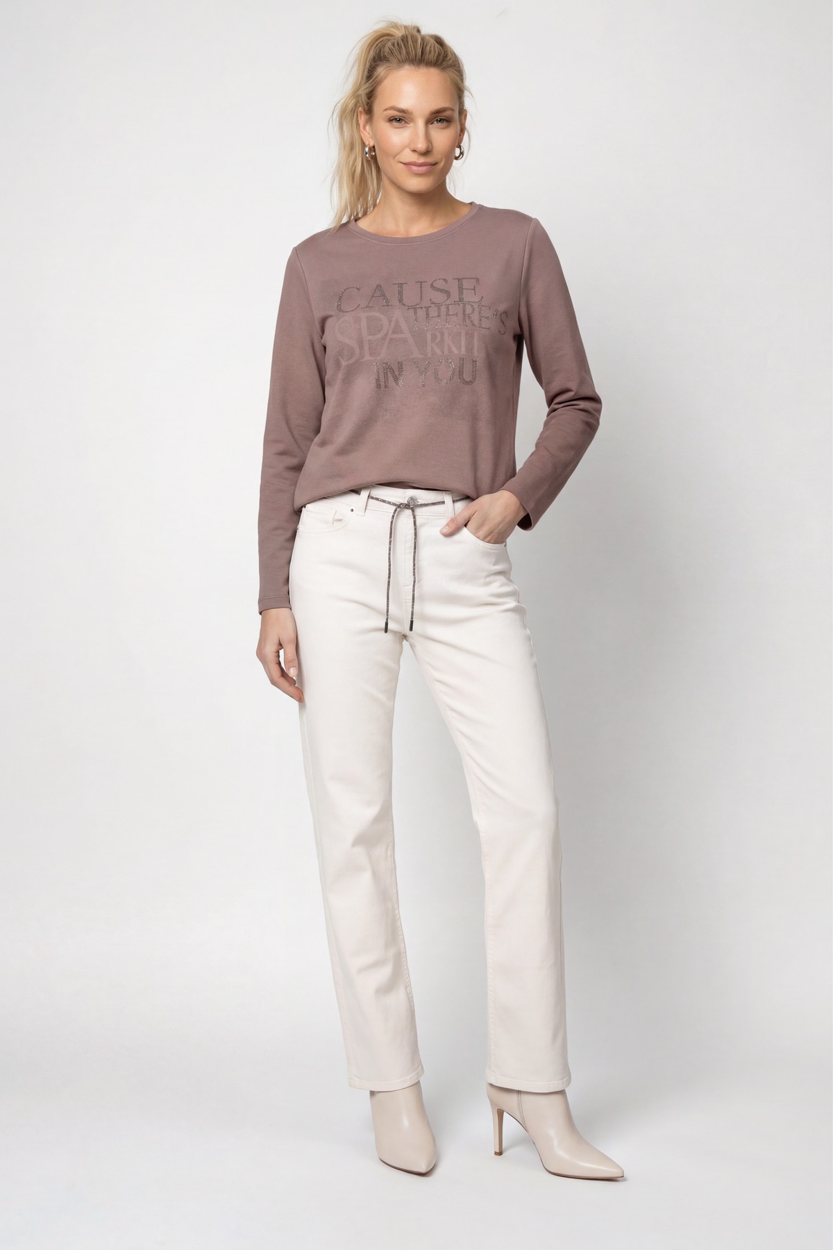Monari Sweatshirt »Sweatshirt Schmuck Schrift«, Regular fit mit Rundhalsausschnitt
