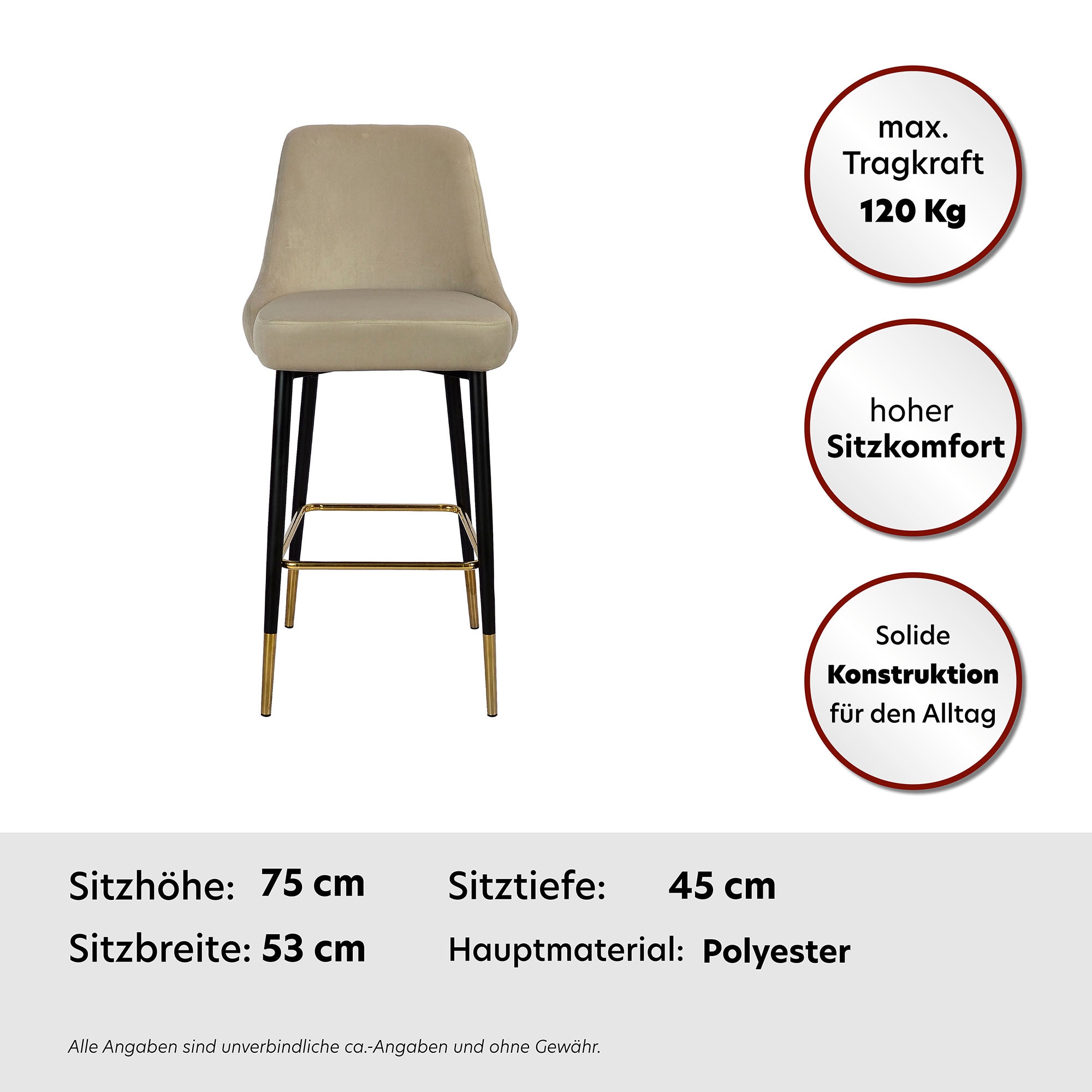 Kayoom Chaise haute »Barstuhl Moonlight 125, gesteppte Rückenlehne, Stuhlbeine aus Eisen« () 1 cuismit Fussstütze, gesteppte Rückenlehne, 2-farbig elegantes Gestell