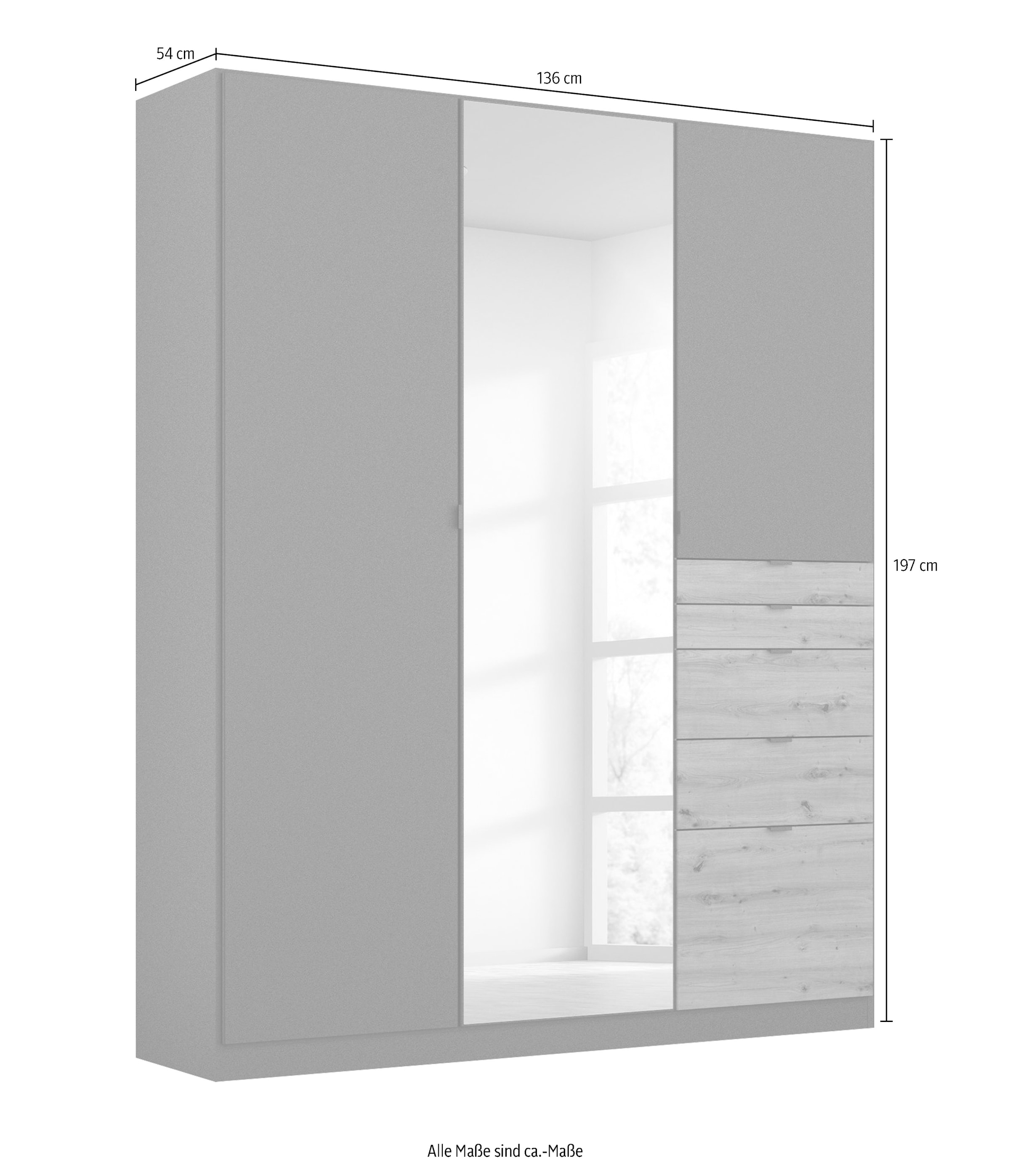 rauch »Kleiderschrank Schrank Garderobe Wäscheschrank Ankleide ONTARIO« Breiten 136/181 cm,  mit 5 Schubladen in unterschiedlichen Grössen MADE IN GERMANY