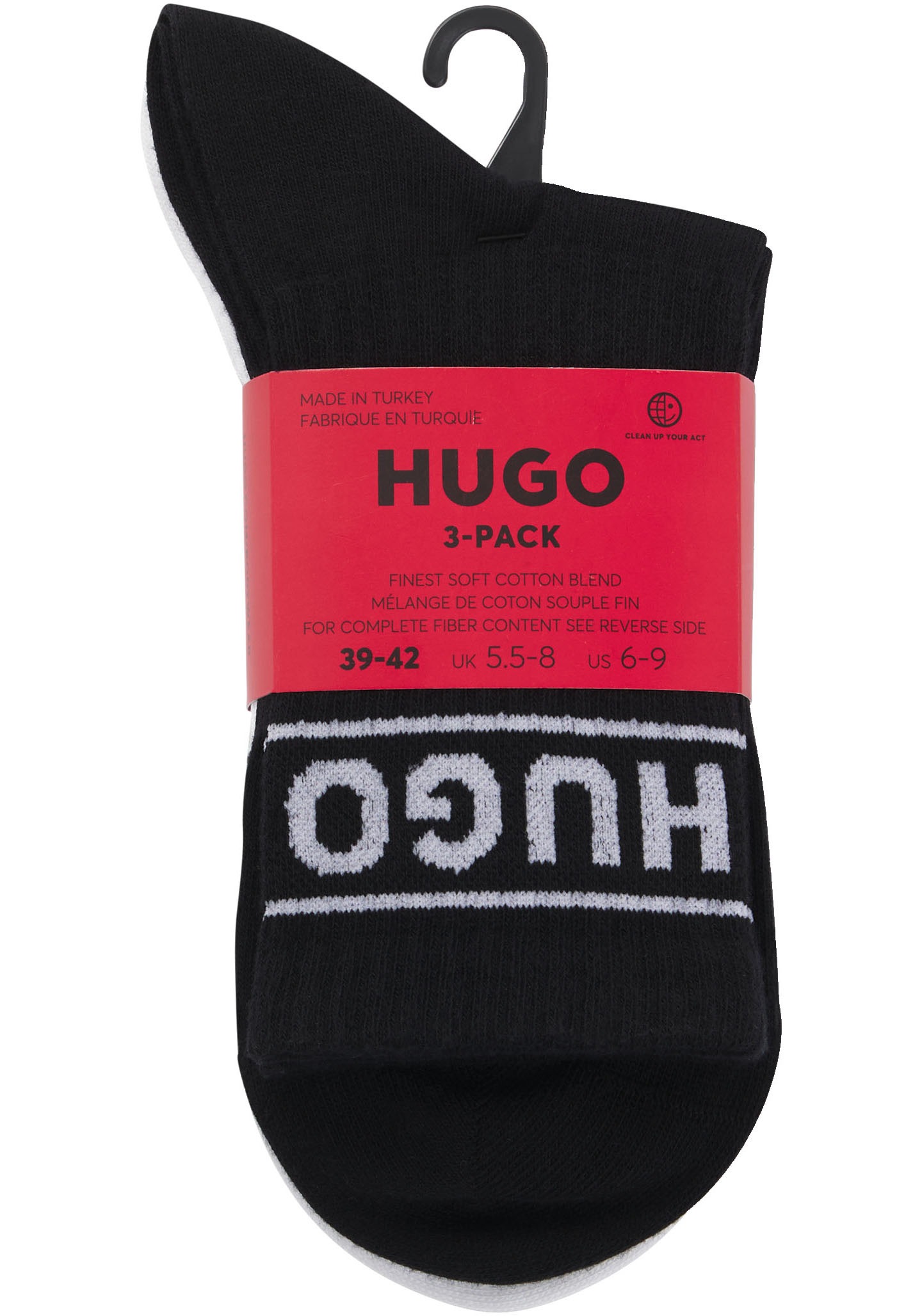 HUGO Underwear Freizeitsocken »3P QSRIB SPORTY CC W« Packung, 3er, 3 Paar tlg. mit kontrastfarbenem Logodetail