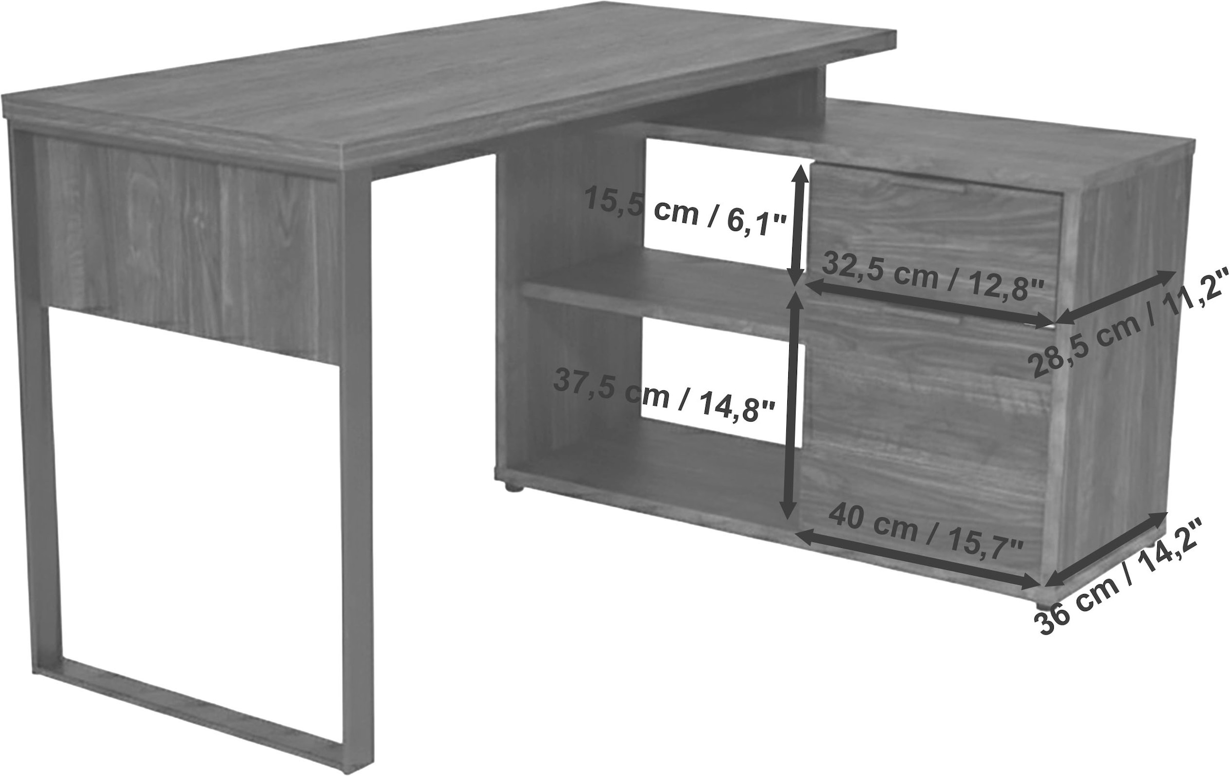 Jahnke Bureau d'angle »LOOP C 140 E« Bureau d'angle, 1 compartiment ouvert, 1 tiroir + 1 porte, largeur : 140 cm