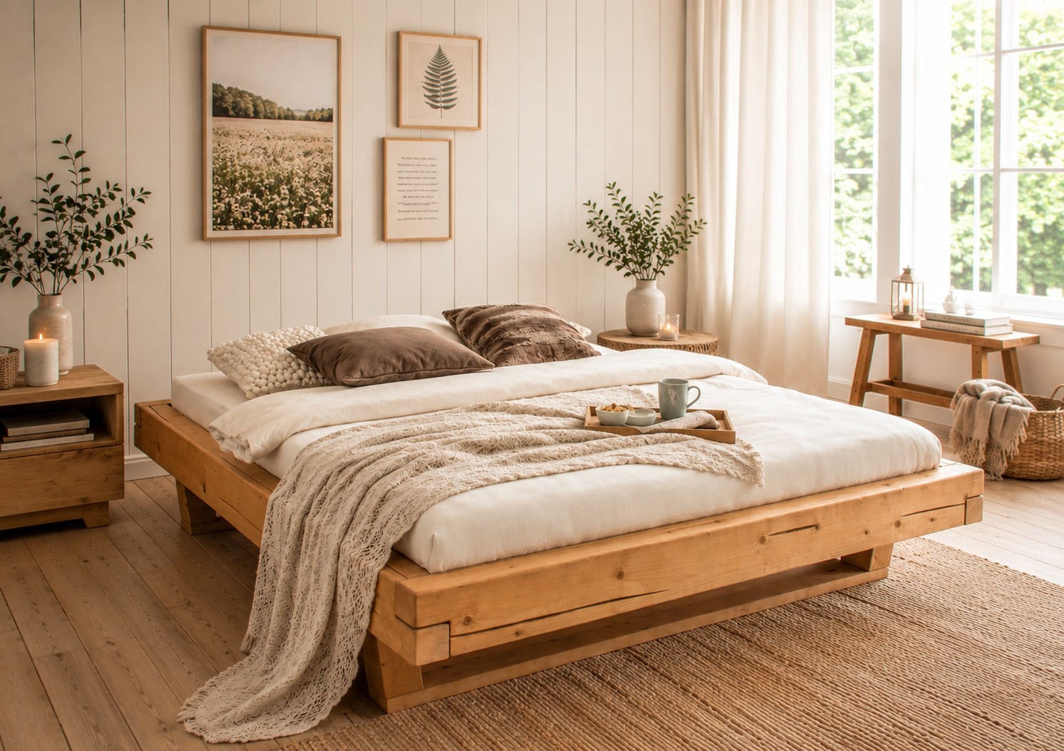 GOODproduct Lit en bois massif »Ultima, hohe Belastbarkeit, Futonbett ohne Kopfteil« 3 cuis tlg. en chêne ou épicéa, certifié FSC, en plusieurs largeurs