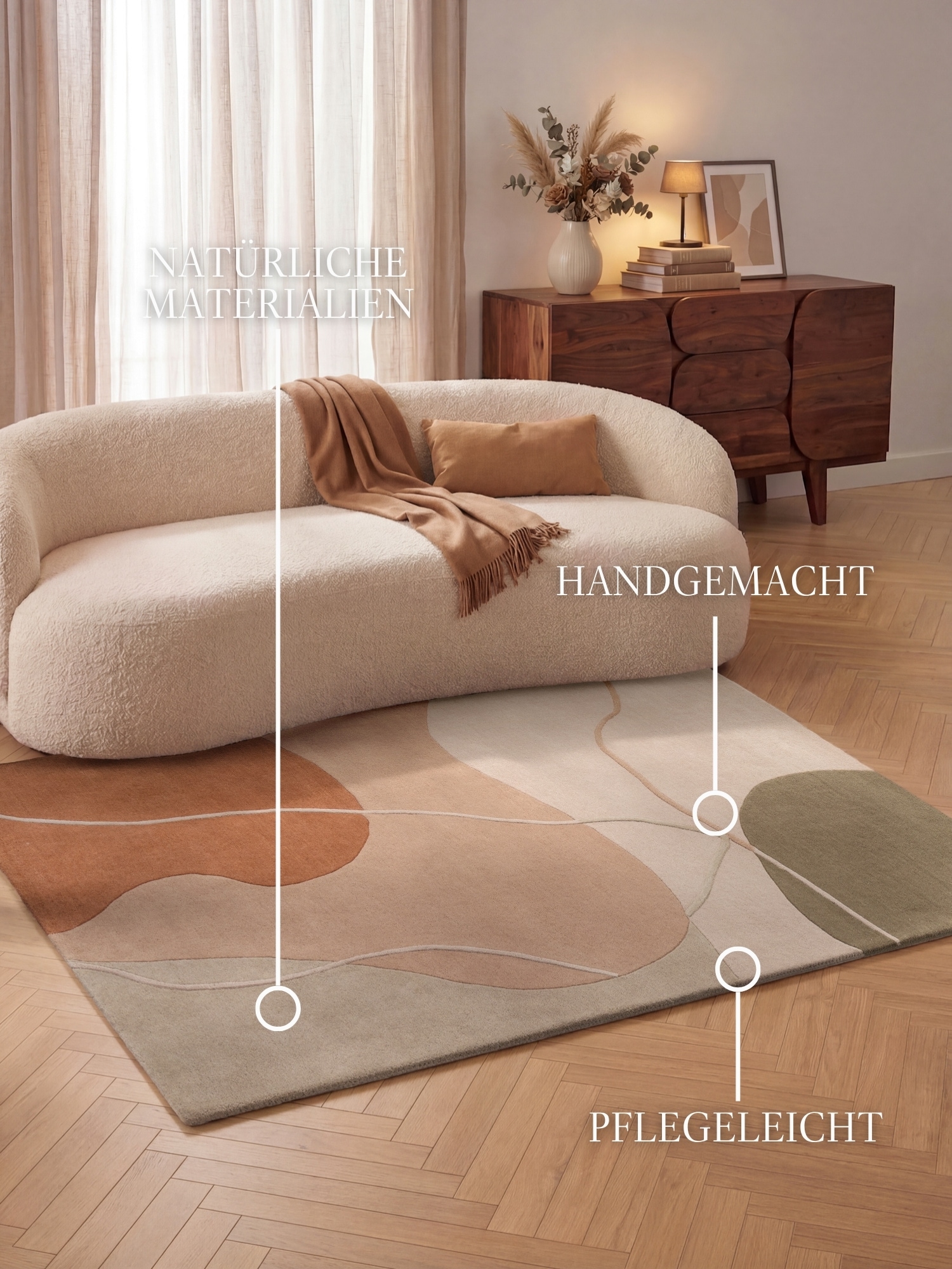 Villeroy & Boch Wollteppich »Arteo« rechteckig 17 mm Höhe Wolle, Natur,Handgemacht, Abstrakt, Kurzflor, Wohnzimmer, Schlafzimmer