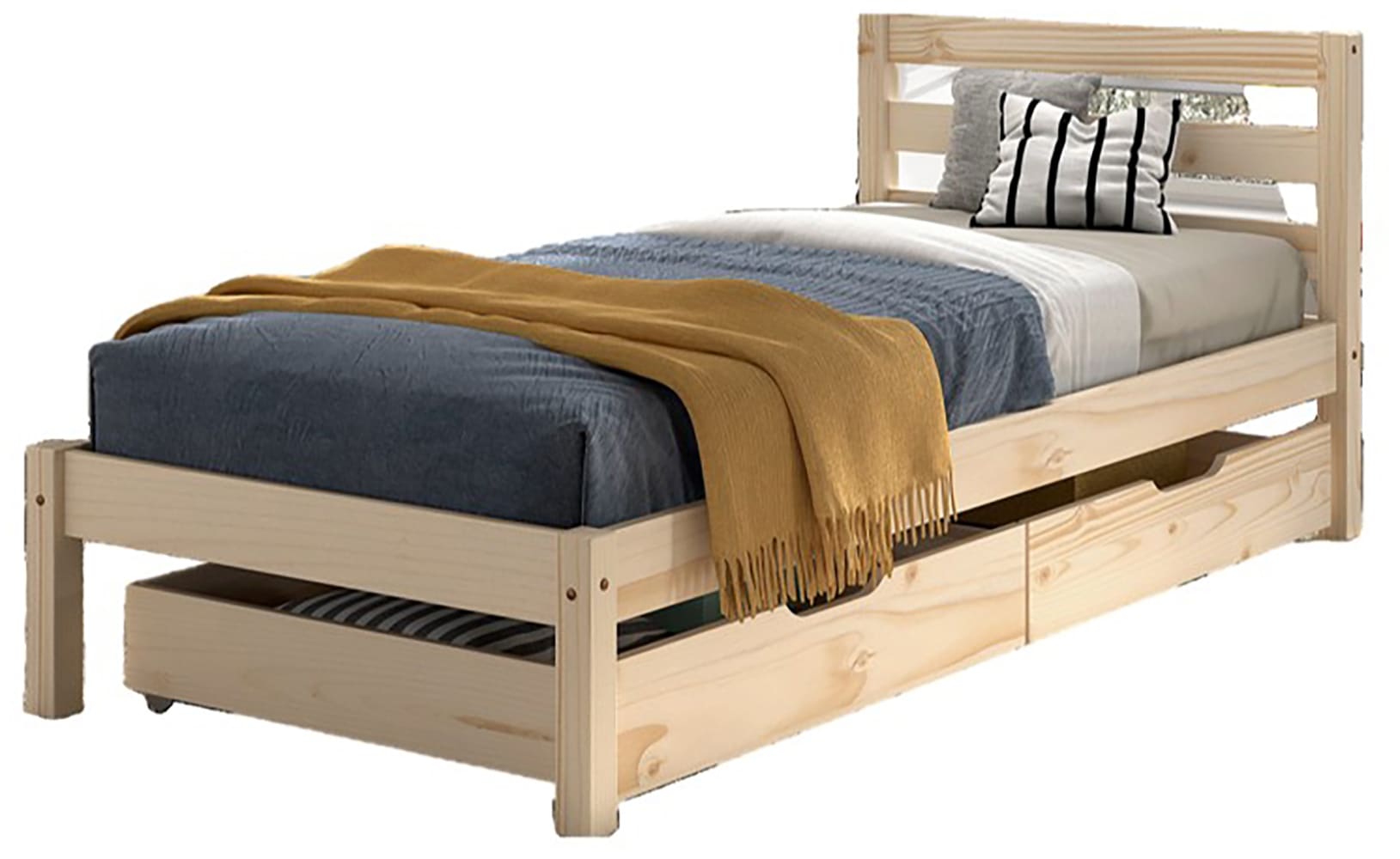 Vipack Lit en bois massif »Pino, universell einsetzbar, gradliniges Design, Made in Europe« L/H/P env. 211x84,4x97,5 cm, surface de couchage 90/200 cm, avec 2 tiroirs,  incl. sommier à lattes, pin massif, naturel ou laqué blanc
