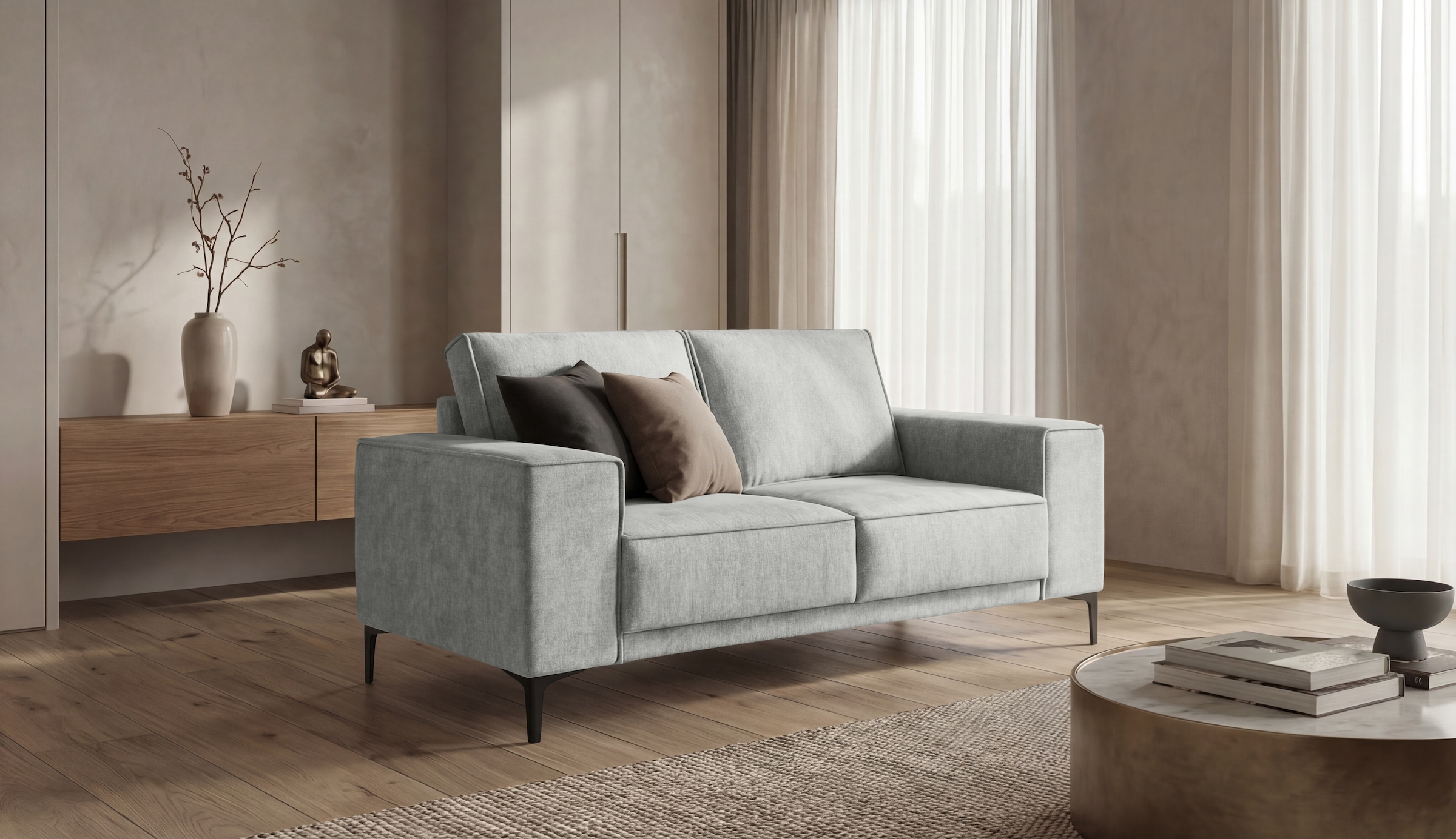 GOODproduct 3-places »OLAND Bouclé, Sofa, B: 224 cm, Skandi-Design« 164 cm, suspension à vagues, design scandinave, pieds en métal
