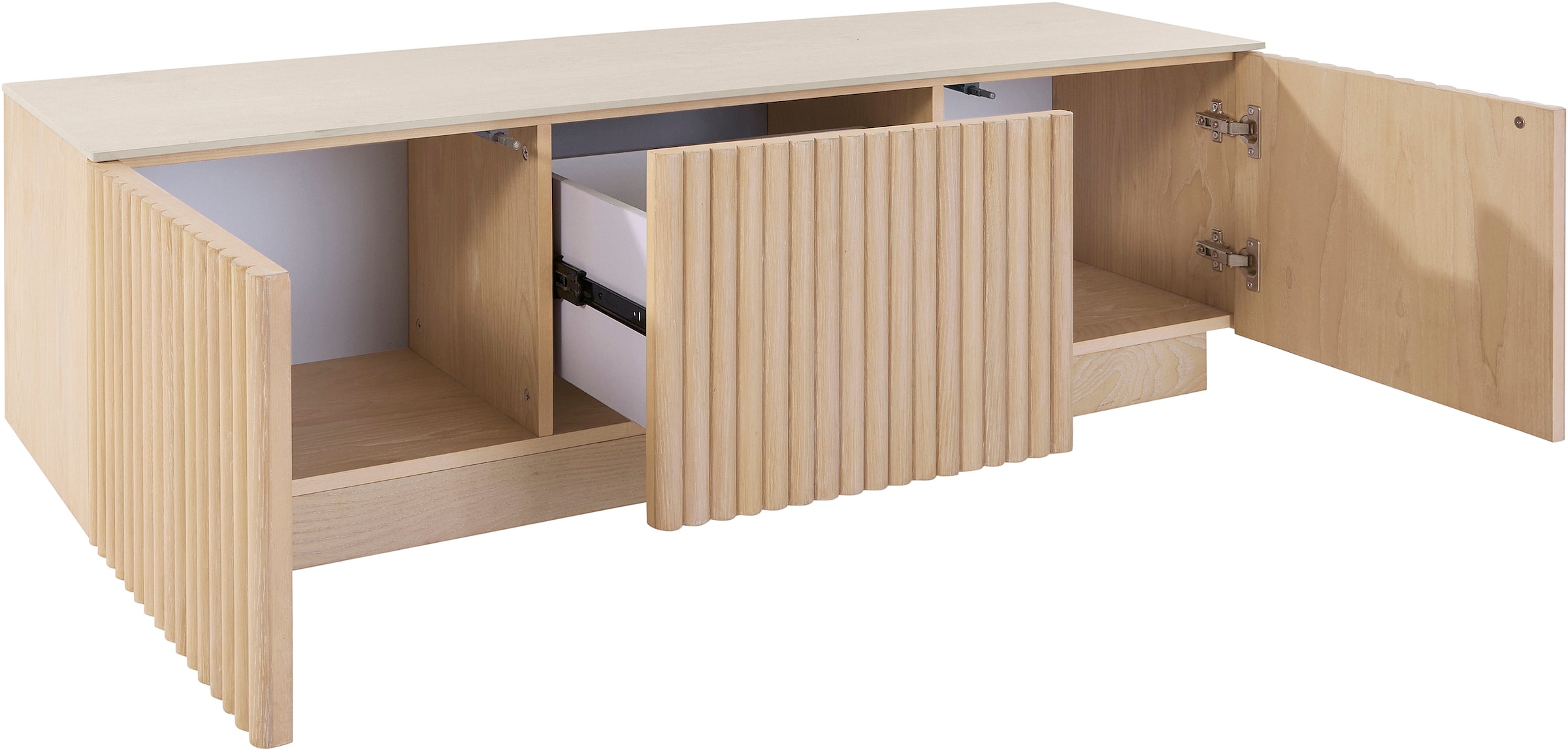 homsy by Ana Johnson Meuble TV »Solva« Holzoptik aus Esche, geriffelte Front, Keramikplatte, Breite 138 cm