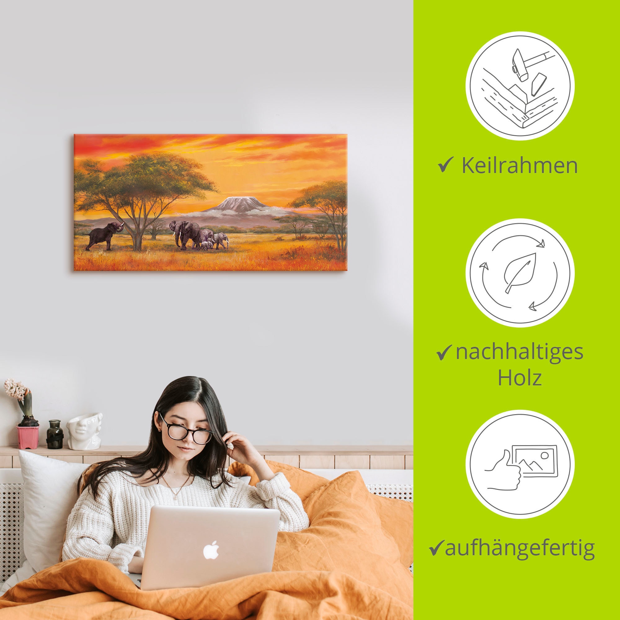 Artland Tableau sur toile »Elefanten« 1 cuis tlg. auf Holzrahmen gespannt