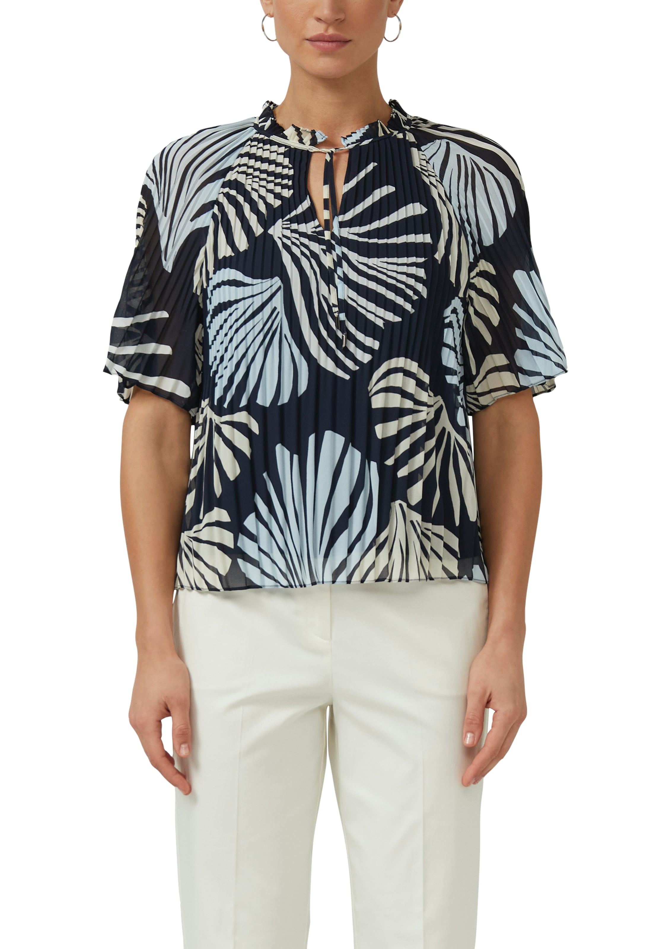 s.Oliver BLACK LABEL Blouse plissée leicht ausgestellte 3/4-Ärmel, mit Schleife am Ausschnitt