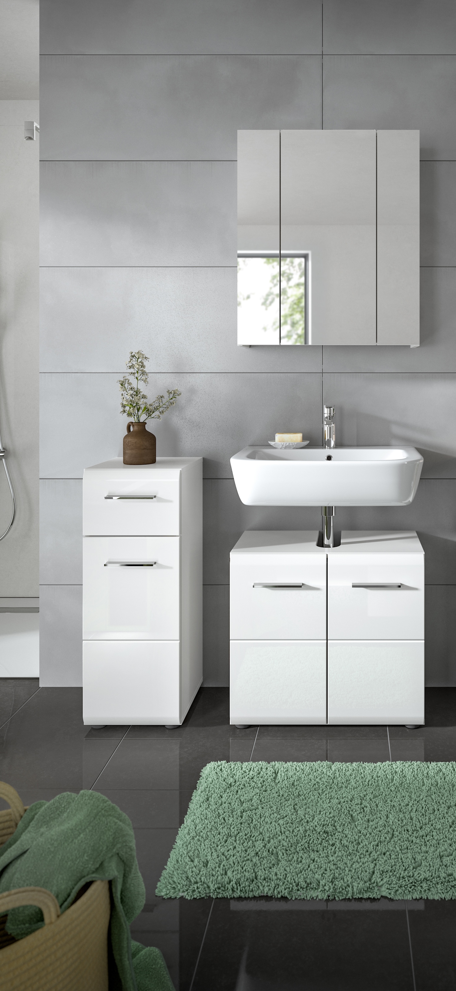 INOSIGN Badmöbel-Set »FLORENZ, TOPSELLER!, 3-teilige Badkombination, hochwertige MDF-Front« best. aus: 1 Unterschrank, 1 Waschbeckenunterschrank, 1 Spiegelschrank, 