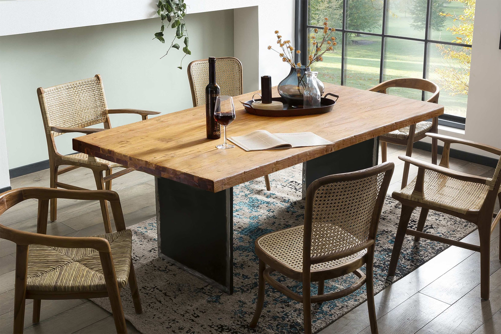 SIT Esstisch »Mainz aus recyceltem Teak mit extravagantem Metall-Wangengestell« 1 Stk. tlg. 50 mm starke Teakholzplatte & extravagantes Used-Look-Gestell