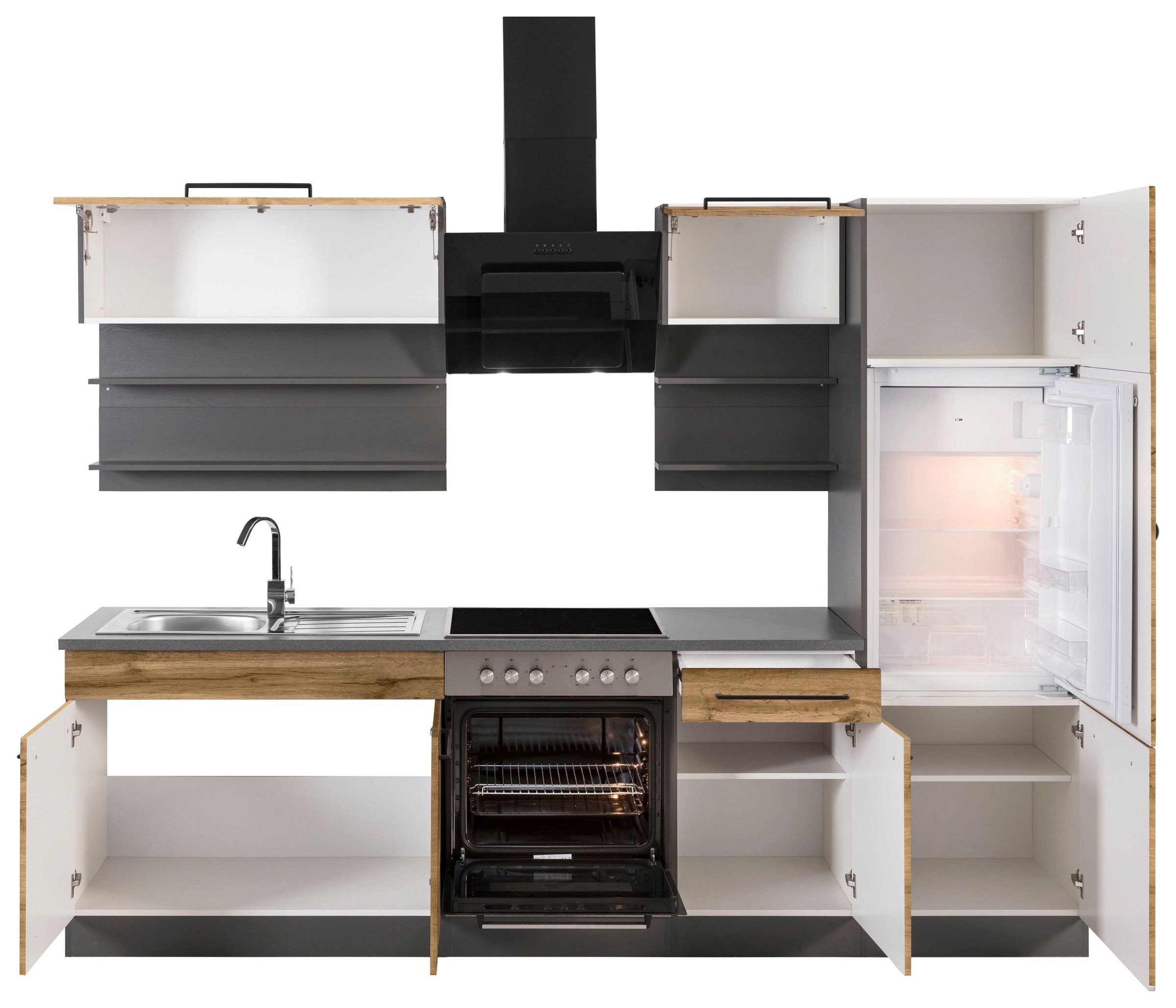 KOCHSTATION Küchenzeile »KS-Tulsa« ohne E-Geräte, Breite 270 cm, schwarze Metallgriffe, MDF Fronten