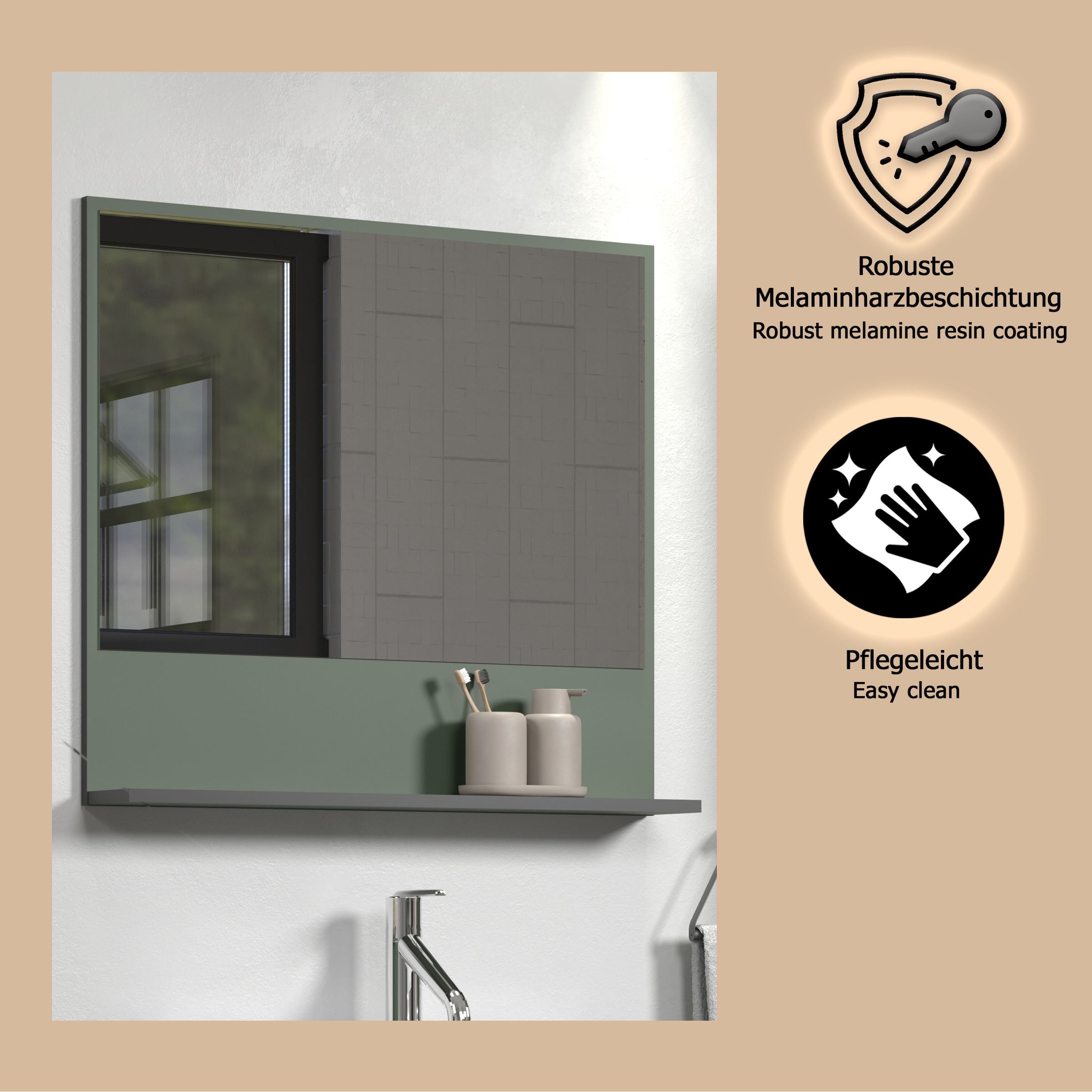 welltime Badspiegel »Amrum« Wandspiegel mit Ablage - (B/T/H) wahlweise 60 bis 80/14/74 cm