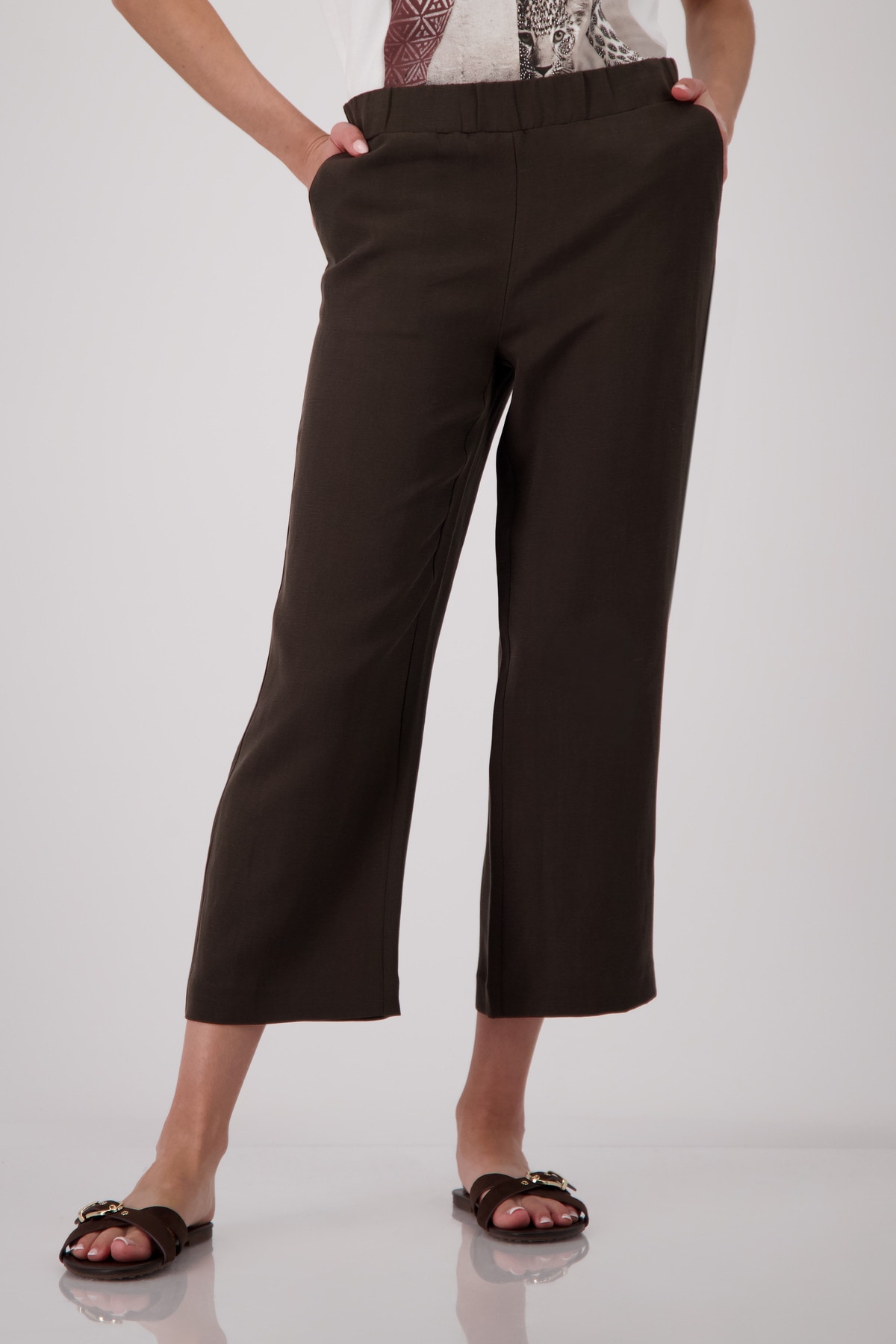Monari Pantalon 7/8 »Hose Sarah Basic Leinen«  Regular fit mit elastischem Bund