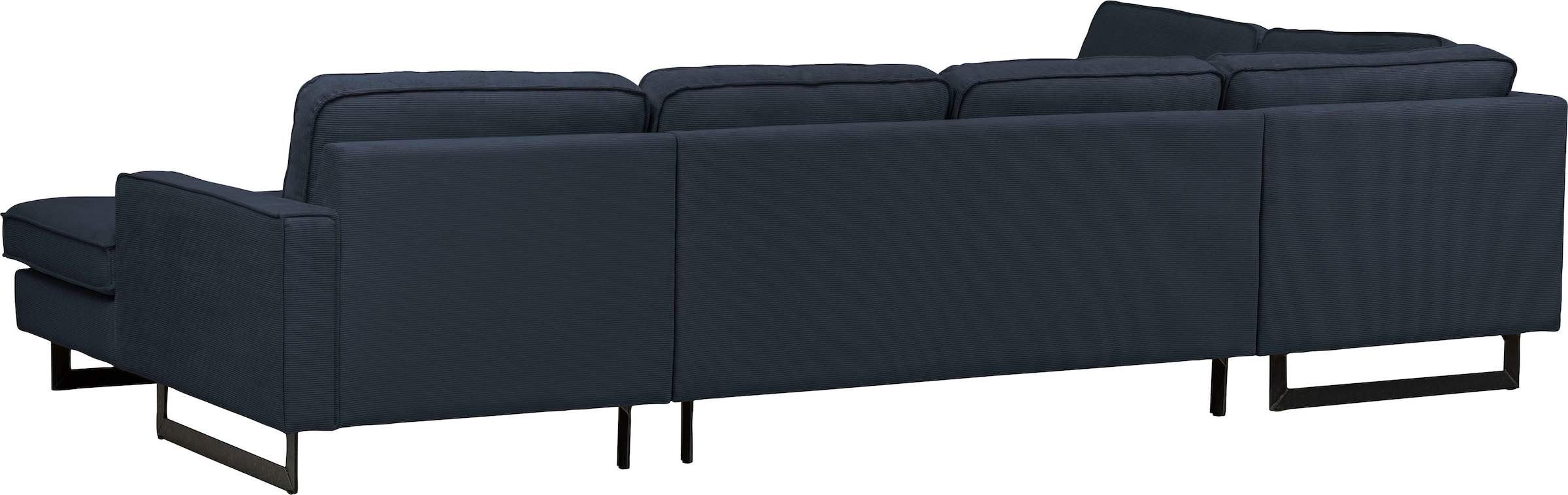 PLACES OF STYLE Wohnlandschaft »Pinto, 350 cm, U-Form, XXL, mit Ottomanen« Cord, Chenille, Lederoptik, mit Keder, Metallfüsse, Wellenunterfederung