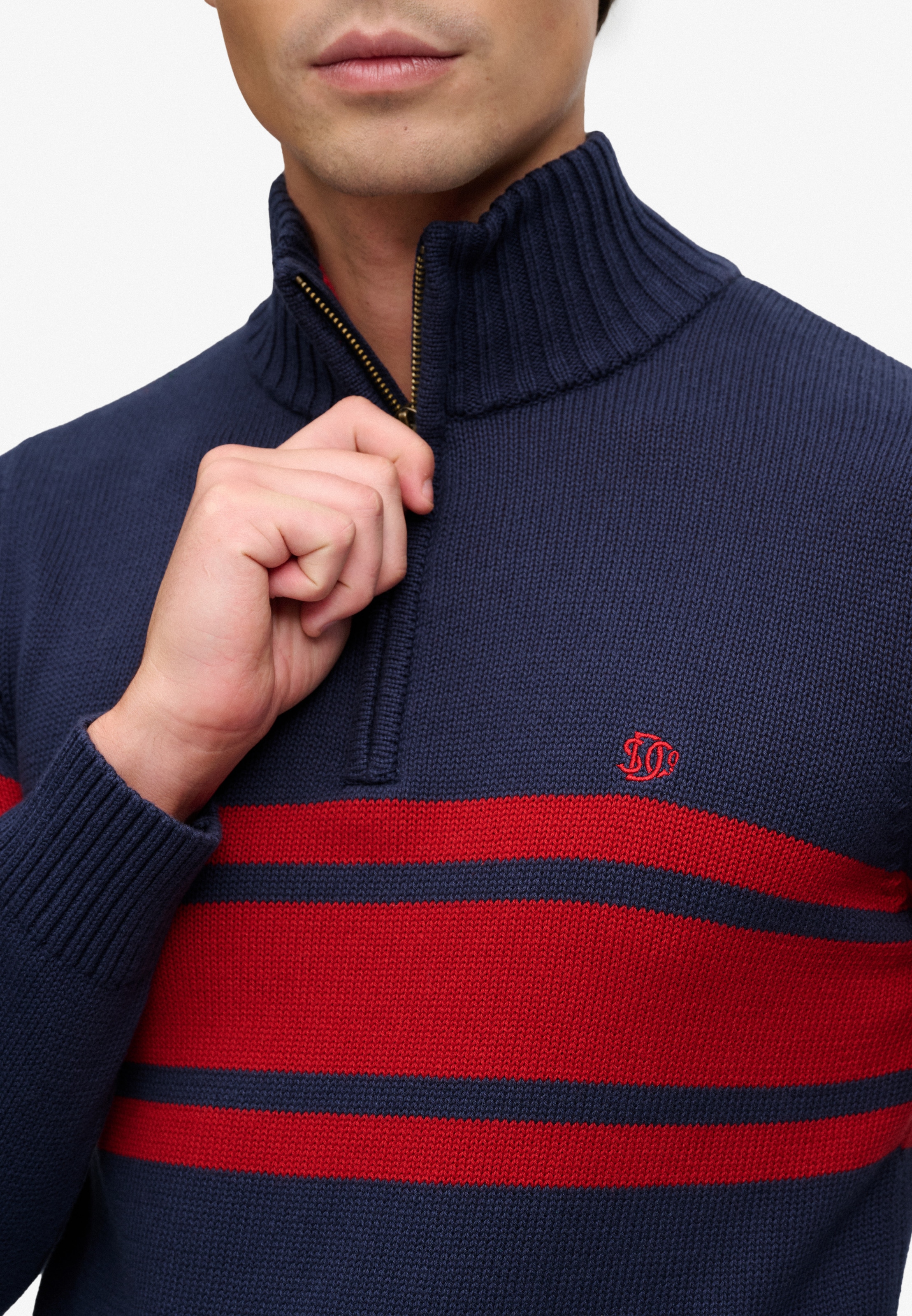 Superdry Pull en tricot »COTTON STRIPE HALF ZIP KNIT« Coton, coupe slim