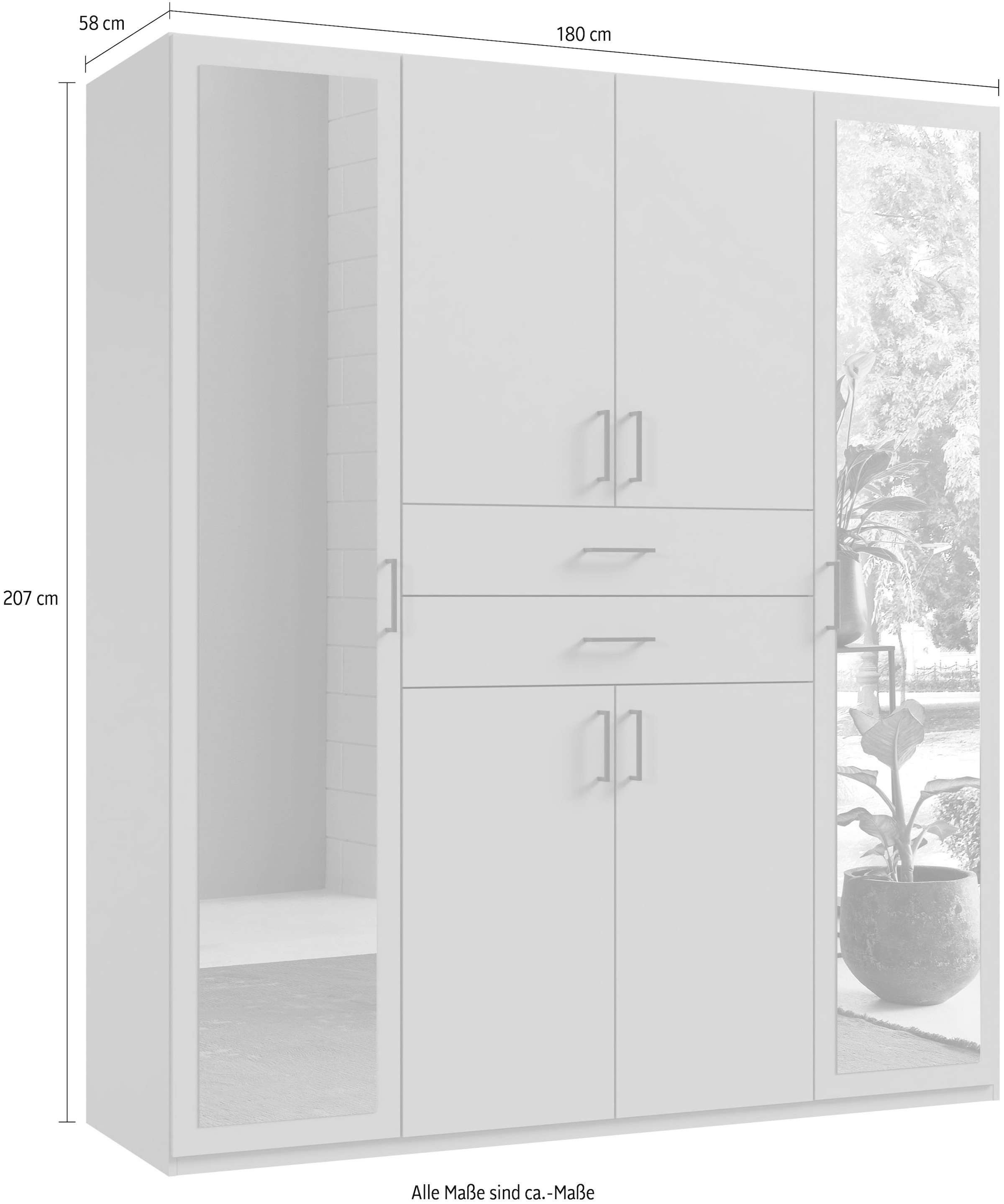 Wimex Kleiderschrank »Diver Drehtürenschrank mit Spiegel, 180, 225 o. 270cm breit« Bestseller Schlafzimmerschrank wahlweise 3 Innenausstattungen