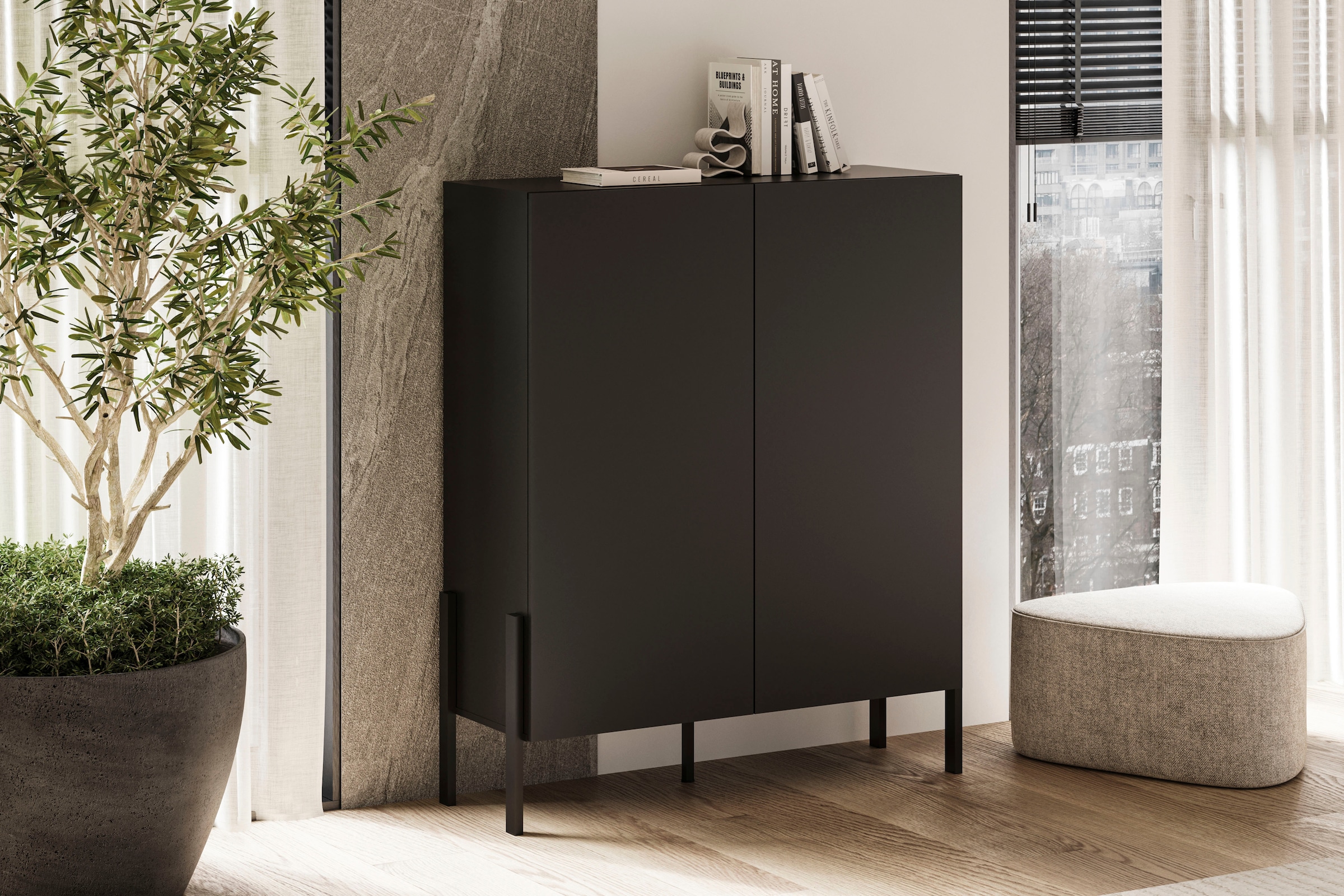 GOODproduct Commode »Jukon, Breite 110 cm, moderne grifflose Hochschrank, 2Türen« Highboard mit viel Stauraum, push-to-open-Funktion