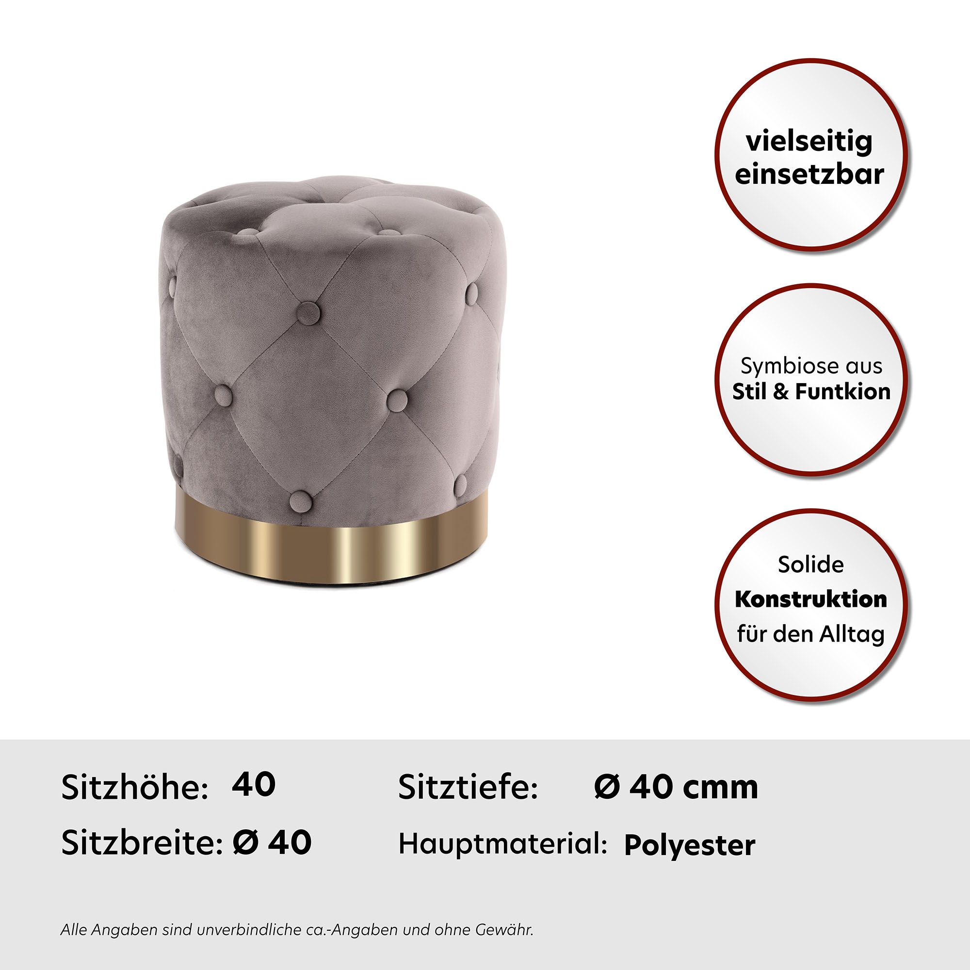 Kayoom Pouf »Hocker Piano 225,  in dekorativem Design, mit weichem Velvet-Bezug« 1 cuis tlg. rund, glamourös, hochwertig, gesteppt, mit eingelassenen Dekoknöpfen