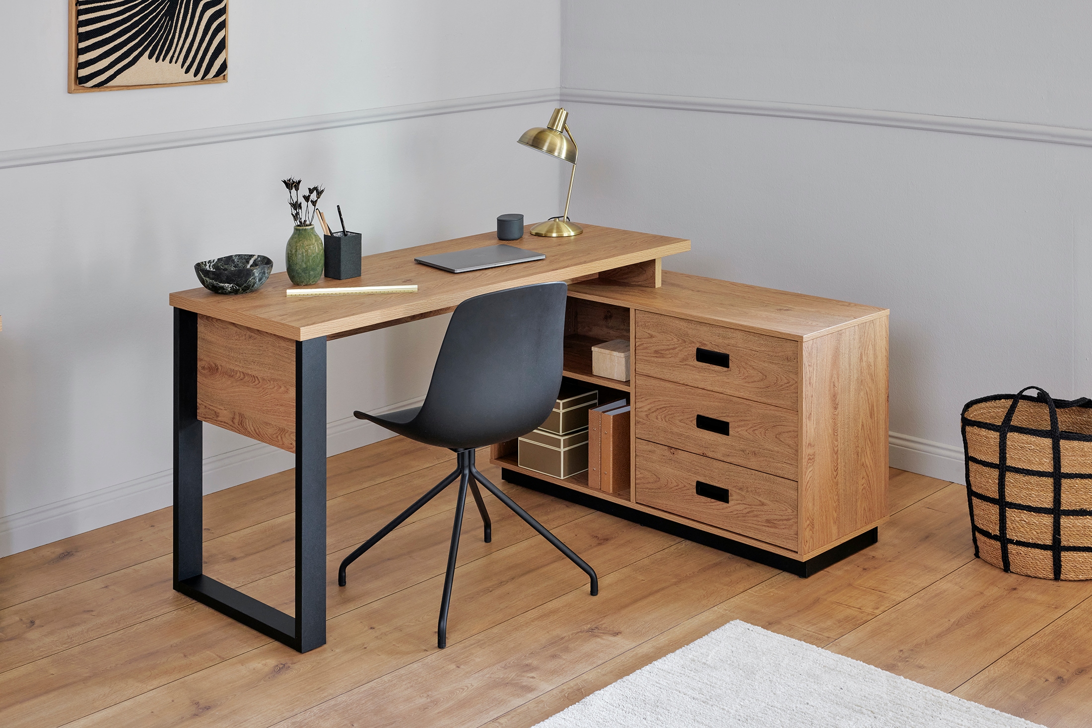 Jahnke Bureau d'angle »RIVA C 150 E« 1 cuis tlg. montage réversible, espace de rangement & passage de câbles, largeur 150 cm