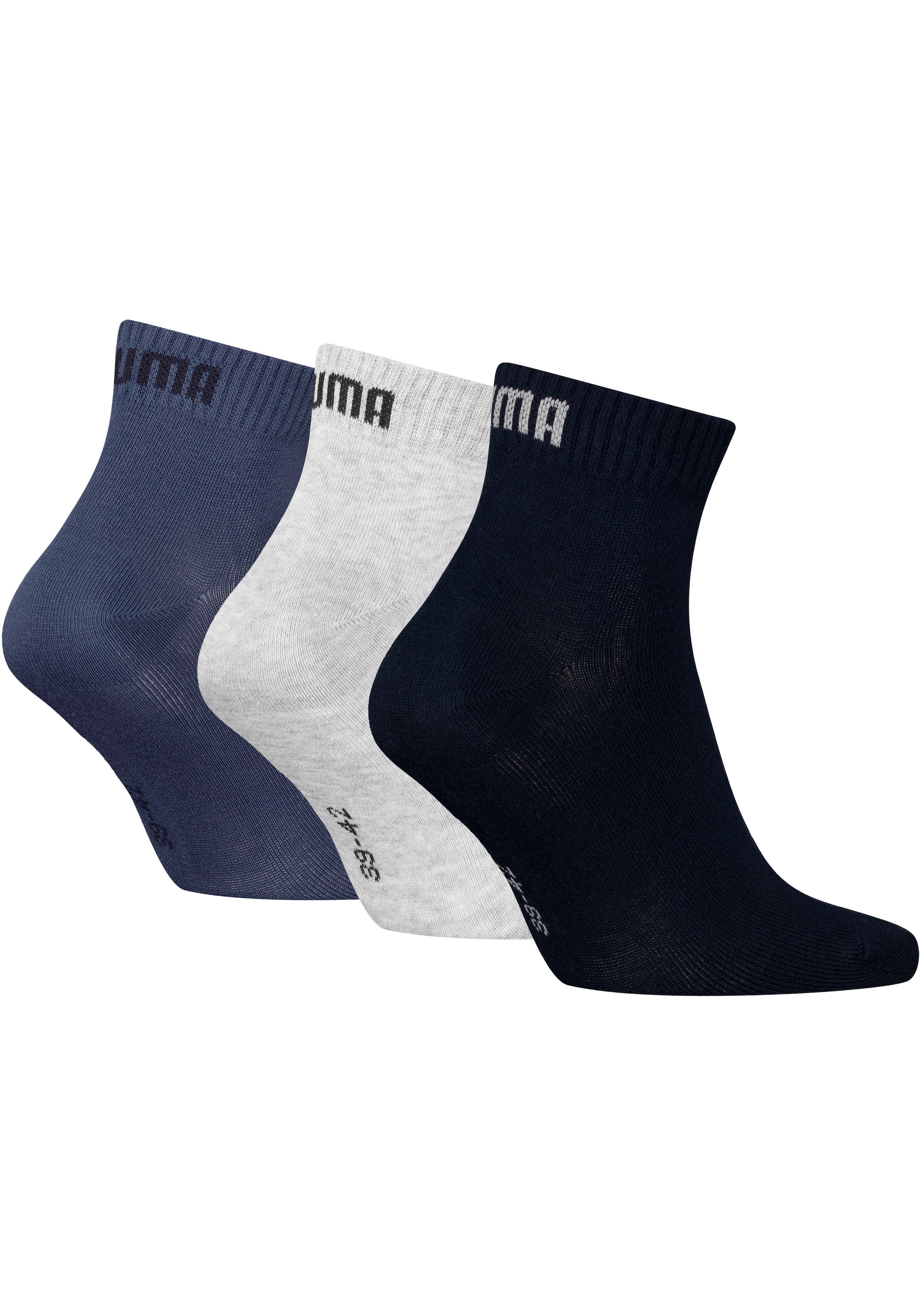 PUMA Chaussettes courtes »PUMA UNISEX QUARTER PLAIN 3P« 3 Paar,  Atmungsaktiv, Rippenbündchen, weiche Baumwollmischung