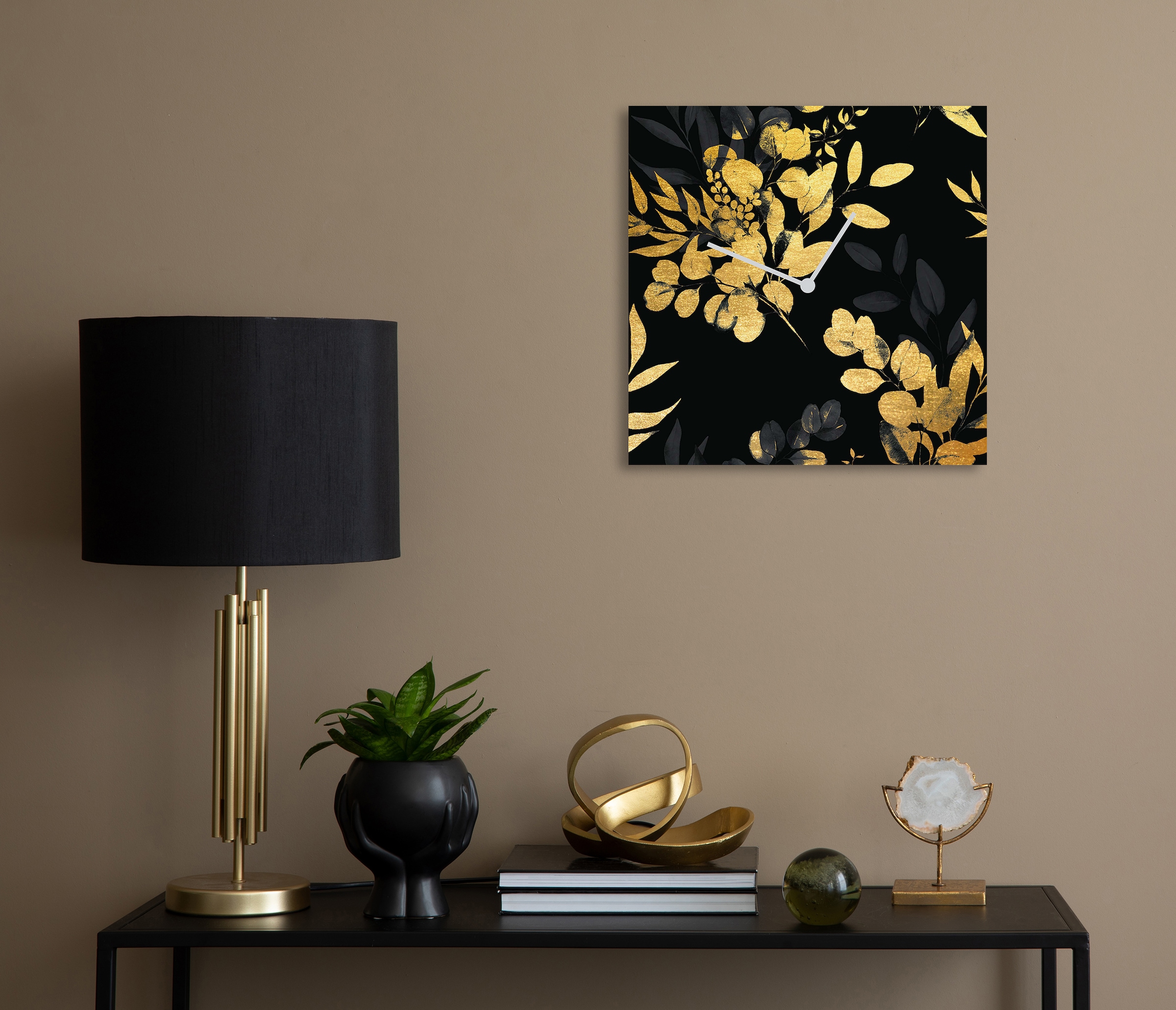 GOODproduct Horloge murale »Eukalyptus, Blattgold Applikationen« Uhr, geräuschlos, gold, Blattgold, handarbeit, Blätter