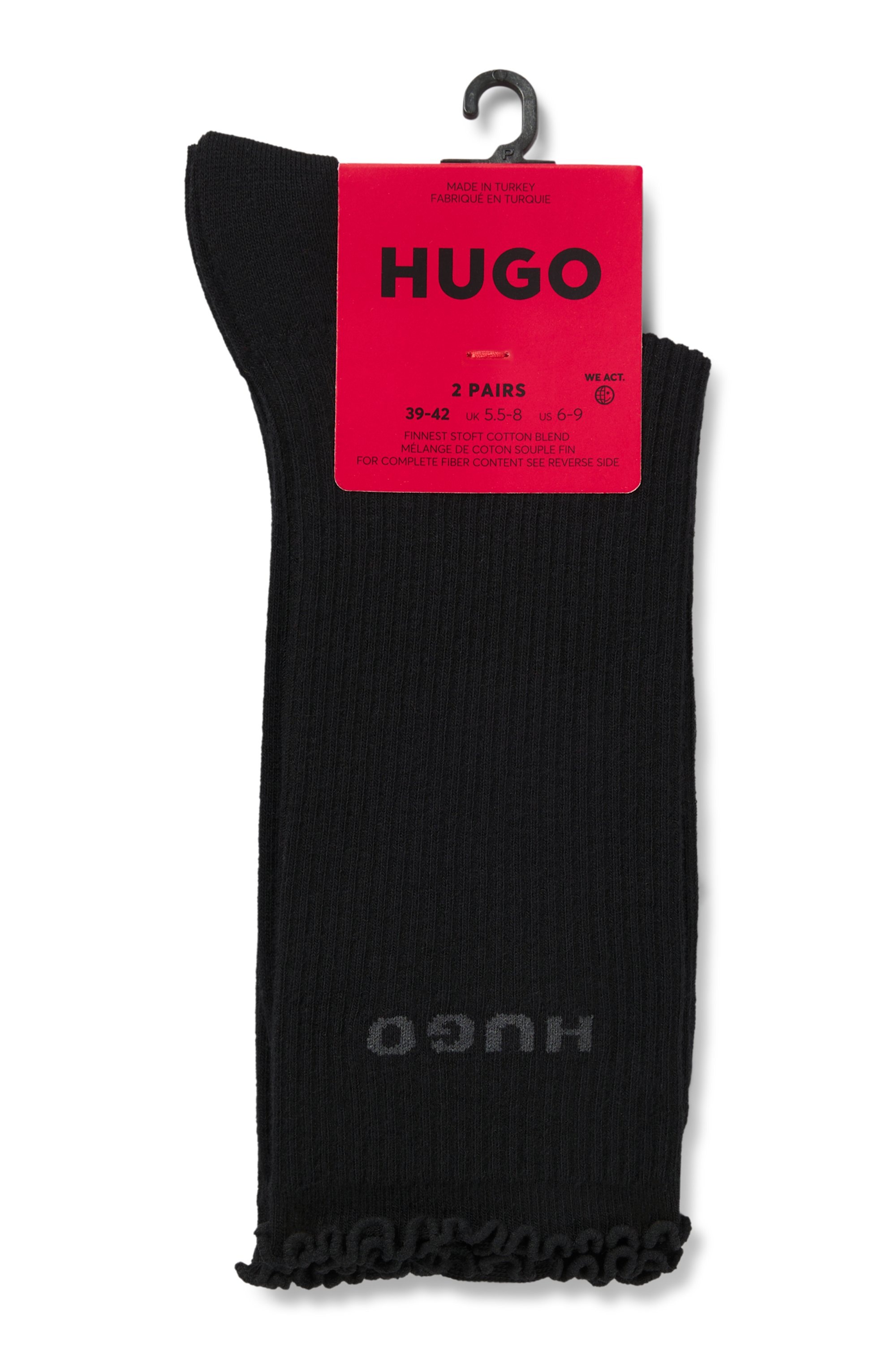 HUGO Underwear Basicsocken »2P RS LETTUCE CC W« 2 Paar tlg. Bund leicht gekräuselt