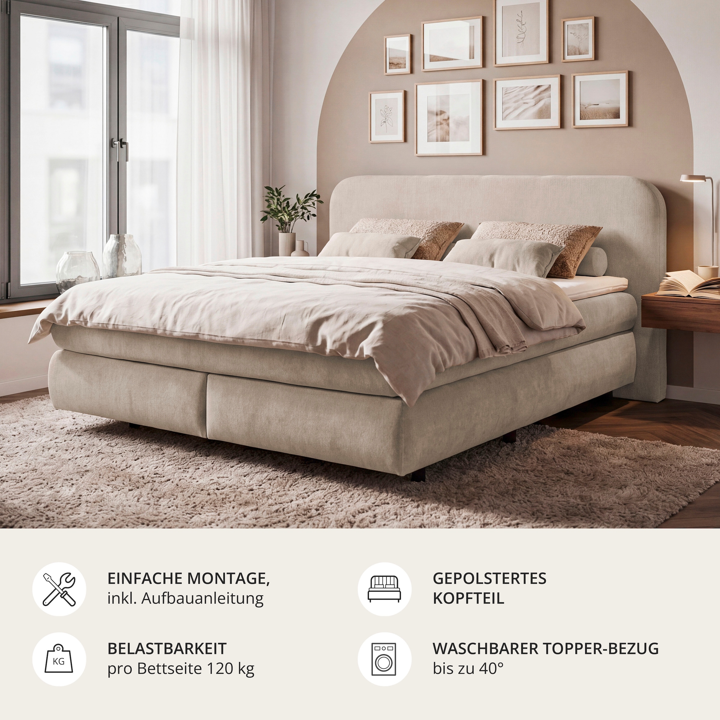 ED EXCITING DESIGN Boxspringbett »ELBRUS in der Breite 180cm, inkl. Kaltschaum-Topper« in verschiedenen Farben erhältlich