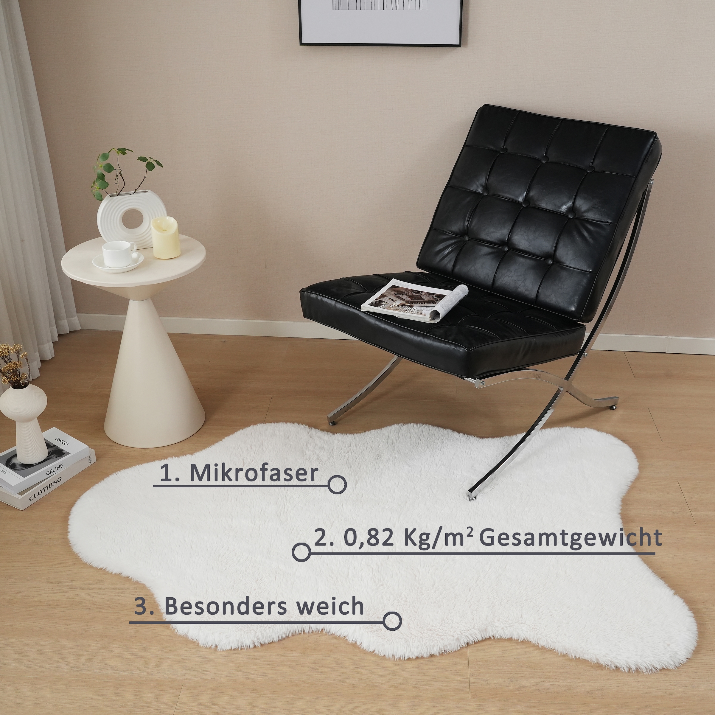 GOODproduct Tapis à poils longs »Mollin, Fellform, leichter Glanz« Rectangulaire 30 mm Höhe fausse fourrure, imitation fourrure, lavable, duveteux, doux, salon
