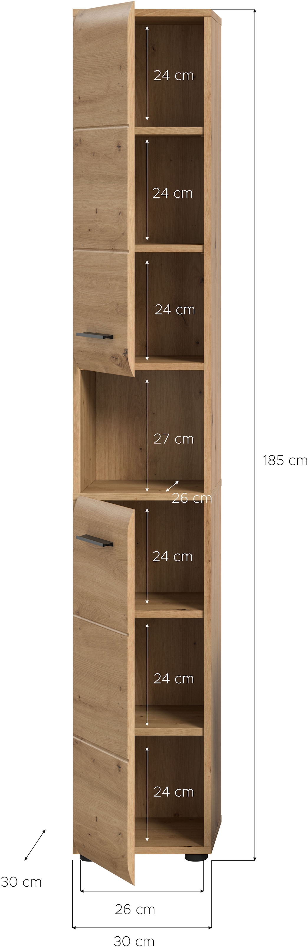INOSIGN Armoire de rangement 1 cuis tlg. Florenz, Badschrank hoch, Artisan Oak NB, 185 cm Hoch