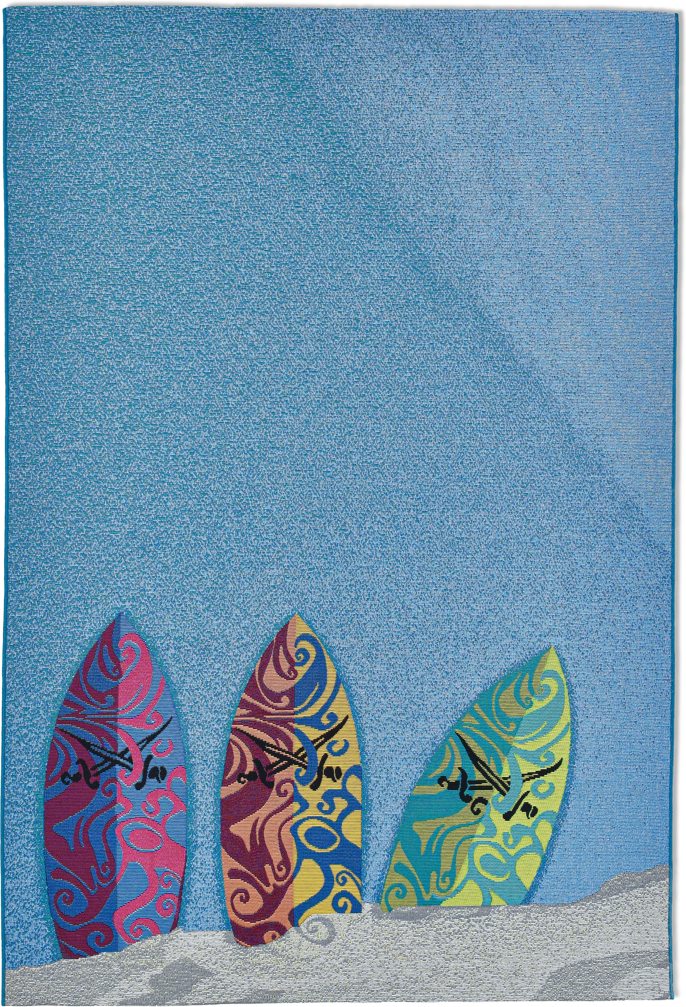 Sansibar Tapis »Rantum Beach SA-018« Rectangulaire 5 mm Höhe tissu plat, design moderne, planches de surf, adapté pour intérieur et extérieur