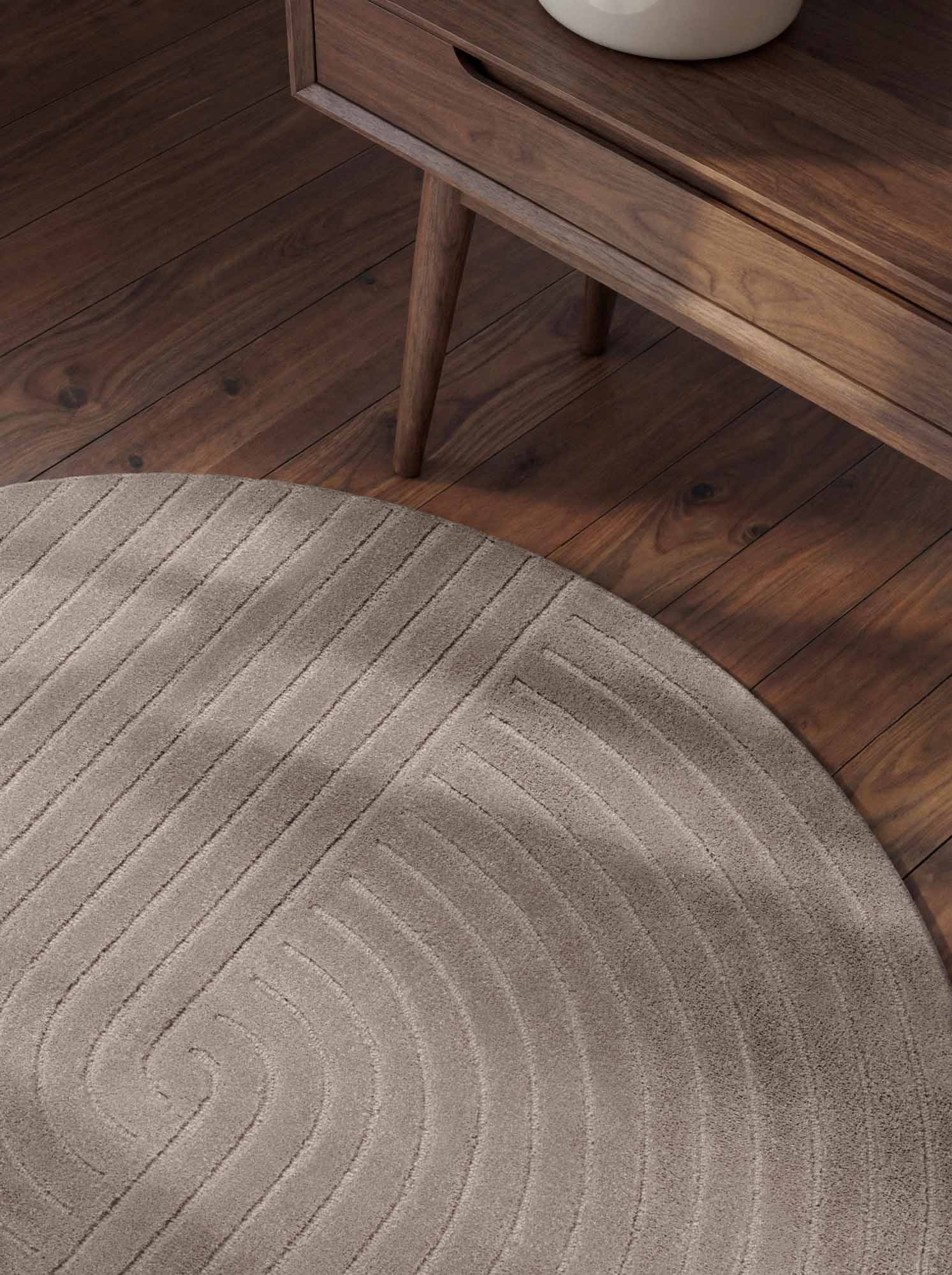 vikosa Tapis en laine »Arcura« Rond 15 mm Höhe Laine fait main, effet relief, design géométrique en lignes ondulées
