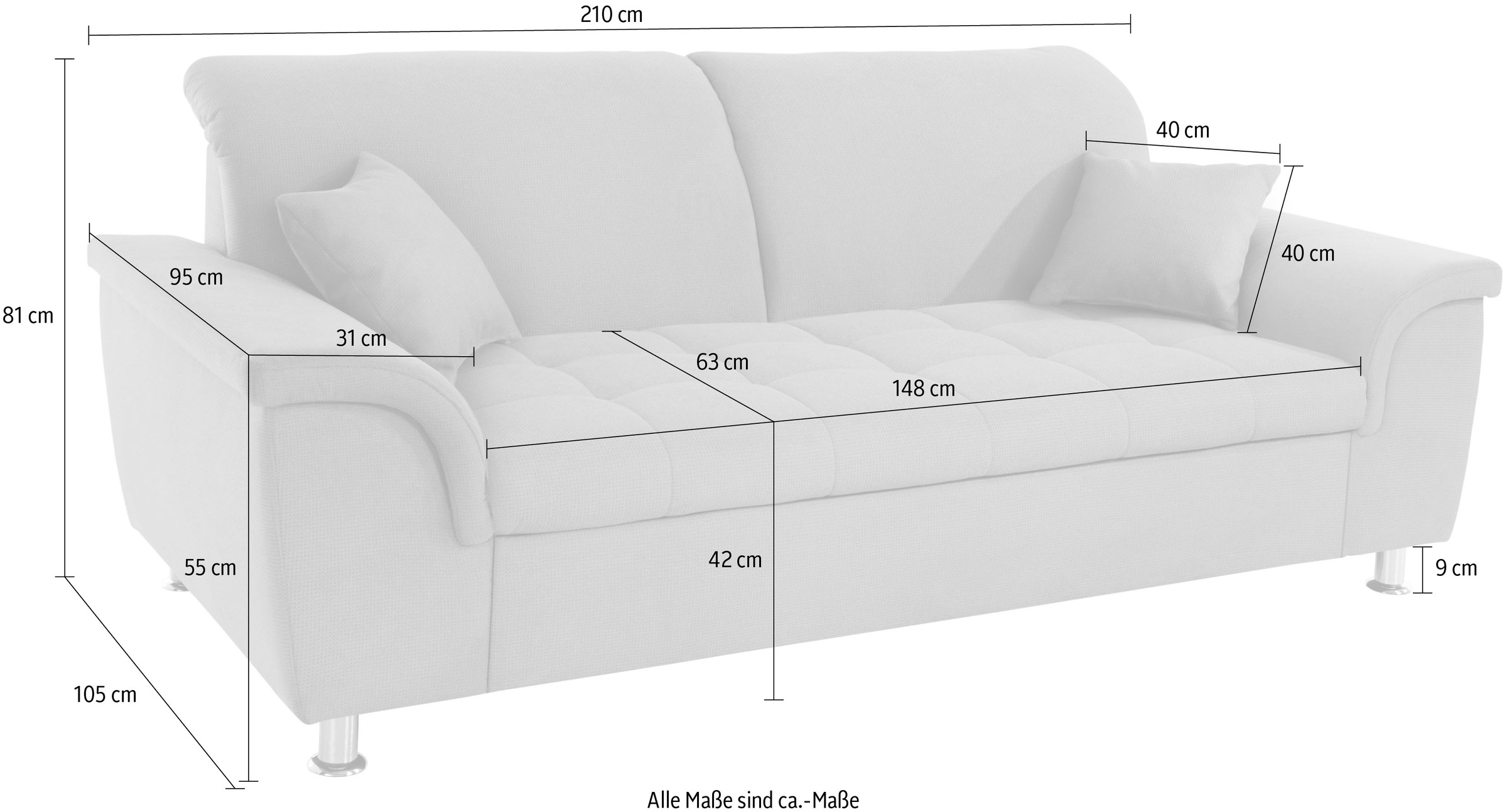 DOMO collection 2,5-places »Franzi, zeitlos und elegant, moderne Sitzheftung« wahlweise mit Kopfteilverstellung, inklusive Zierkissen