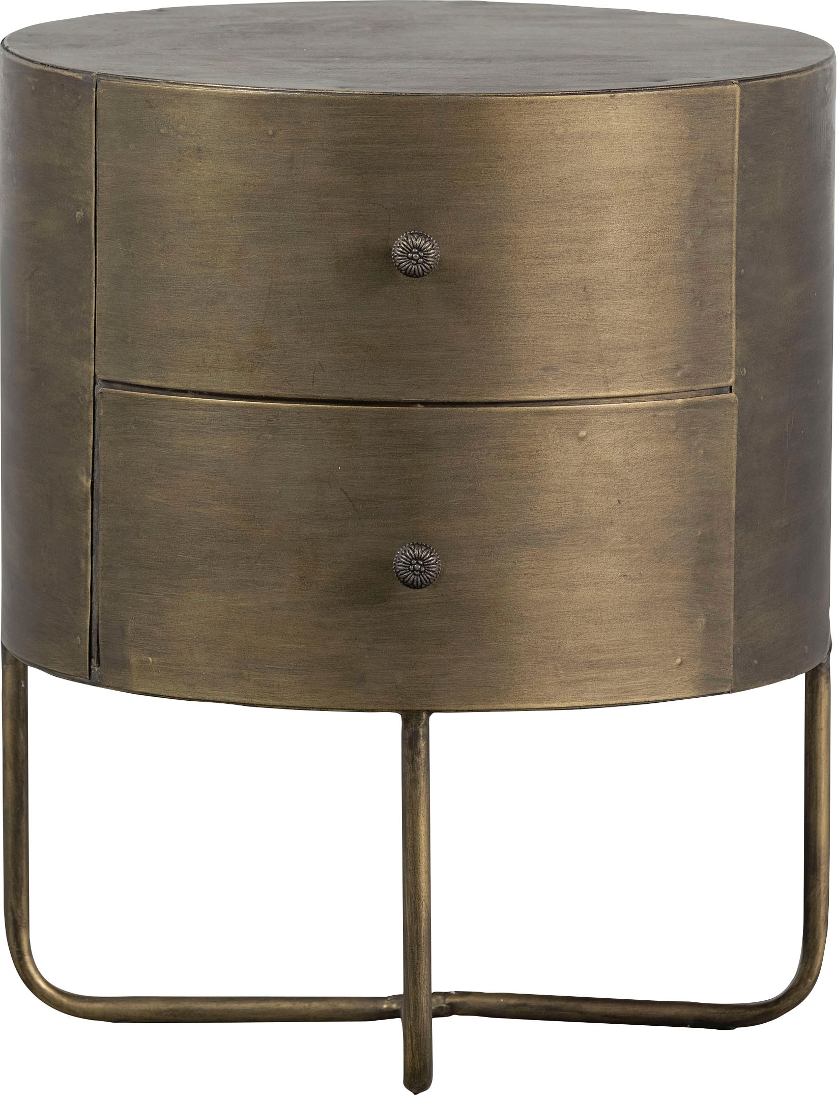 WOOOD Table d'appoint »Glossy Metall Antique-Brass-Beschichtung, H 48 x B 39 x T 39 cm« Deux tiroirs sans rails, facile d'entretien, livré monté