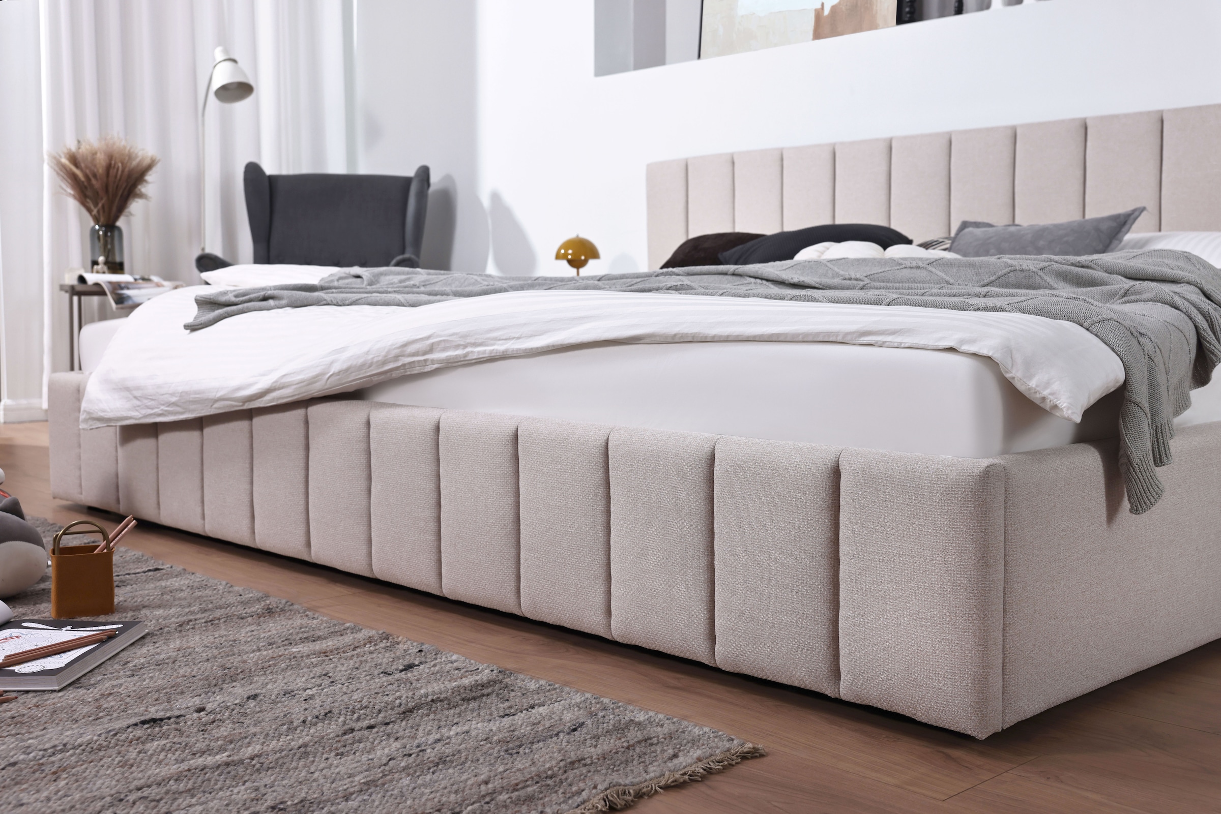 Home affaire Lit rembourré »MANTEIGAS, Familienbett mit hochwertigem Strukturstoff« surface de couchage 120x200 et 240x200 cm, sans sommier à lattes ni matelas