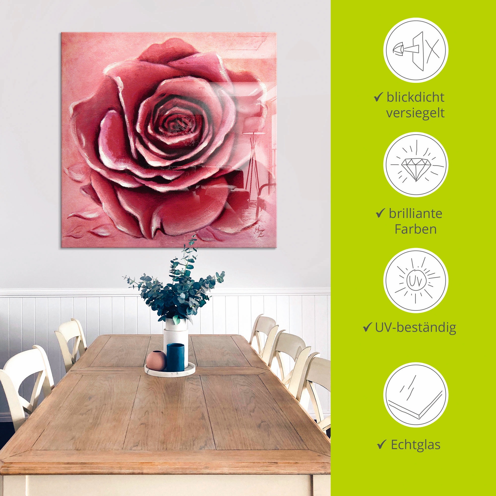 Artland Glasbild »Rote Rose handgemalt« Blumen 1 Stk. tlg. in verschiedenen Grössen