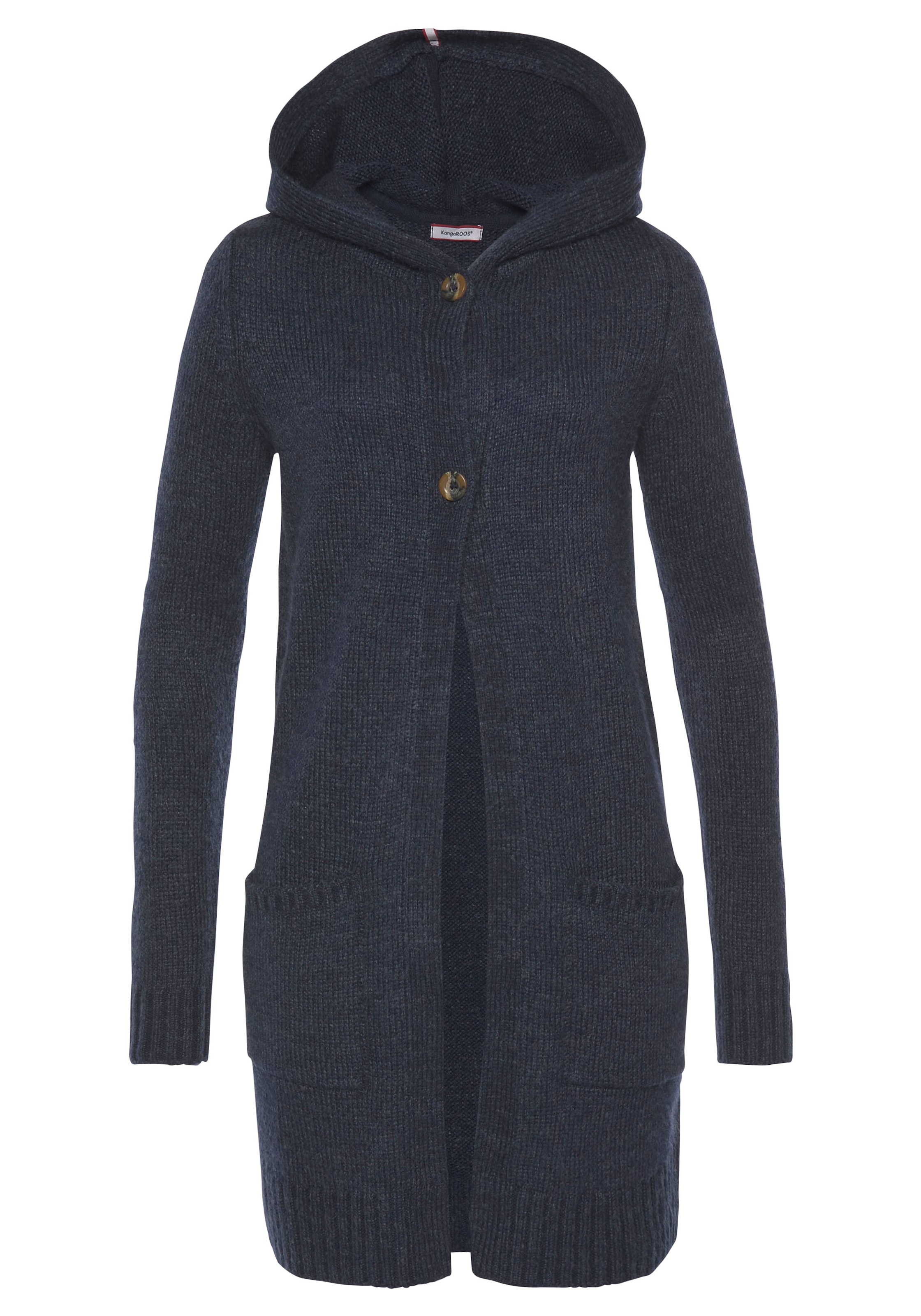 KangaROOS Kapuzenstrickjacke mit aufgesetzten Taschen und breiten Rippbündchen