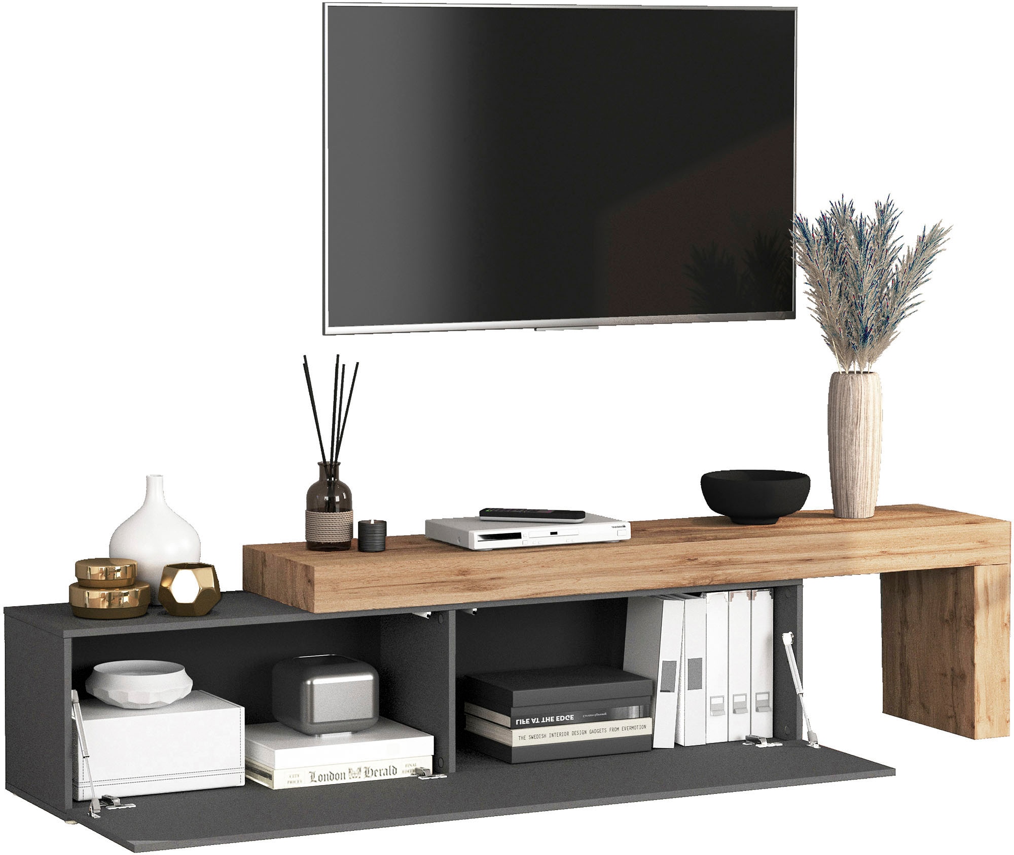 INOSIGN Table basse »Chronos TV-Board, TV-Schrank« Breite verstellbar von 190 bis 350 cm, 1 cuis tlg. Breite 270 cm TV-Board,Lowboard,1 Klappe und ein L-Förmiger Aufsatz