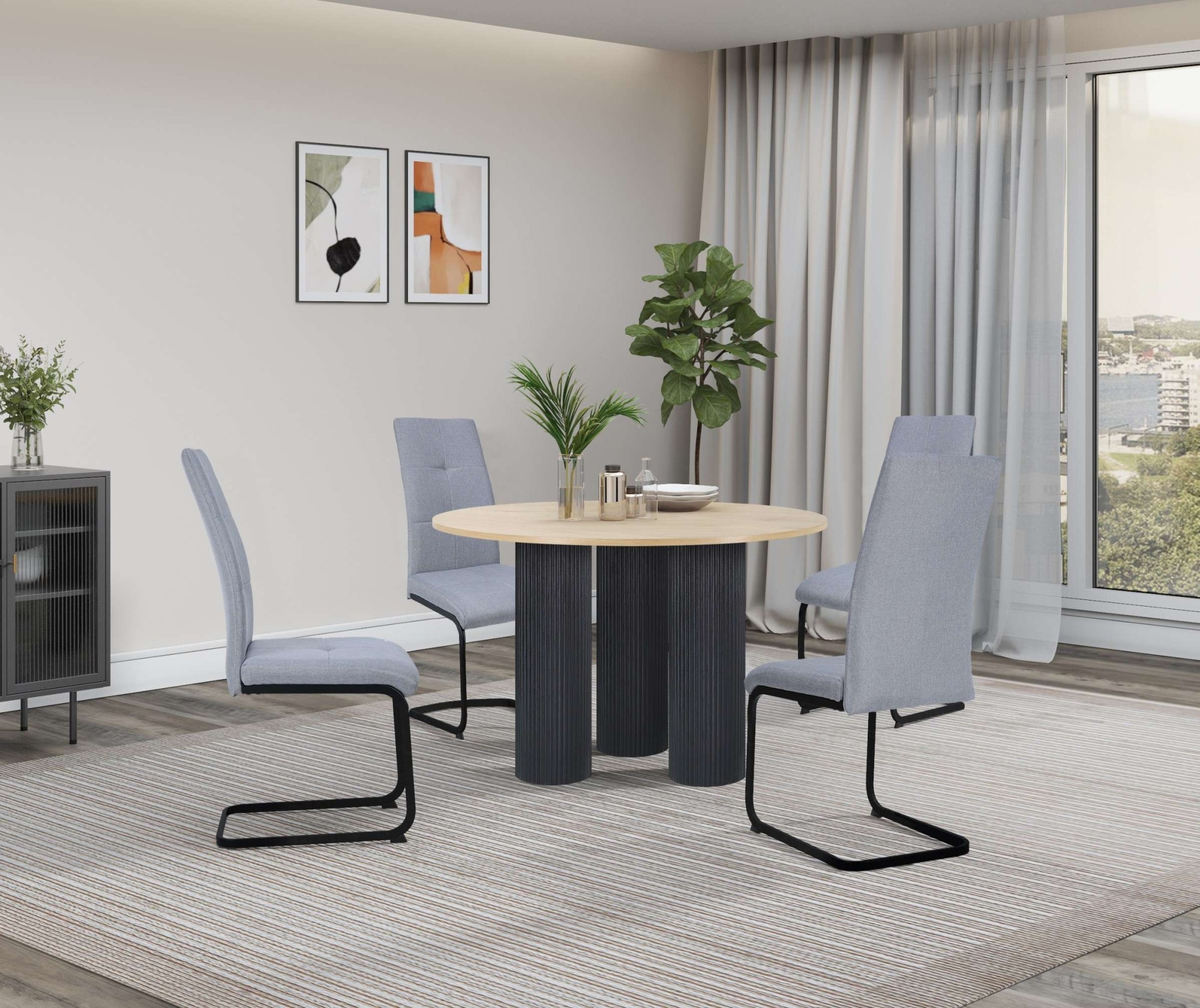 GOODproduct Table de salle à manger »Mandan« rund, 110x110 cm, 25 cm runde Beine mit Rillenstruktur, Höhe 76 cm