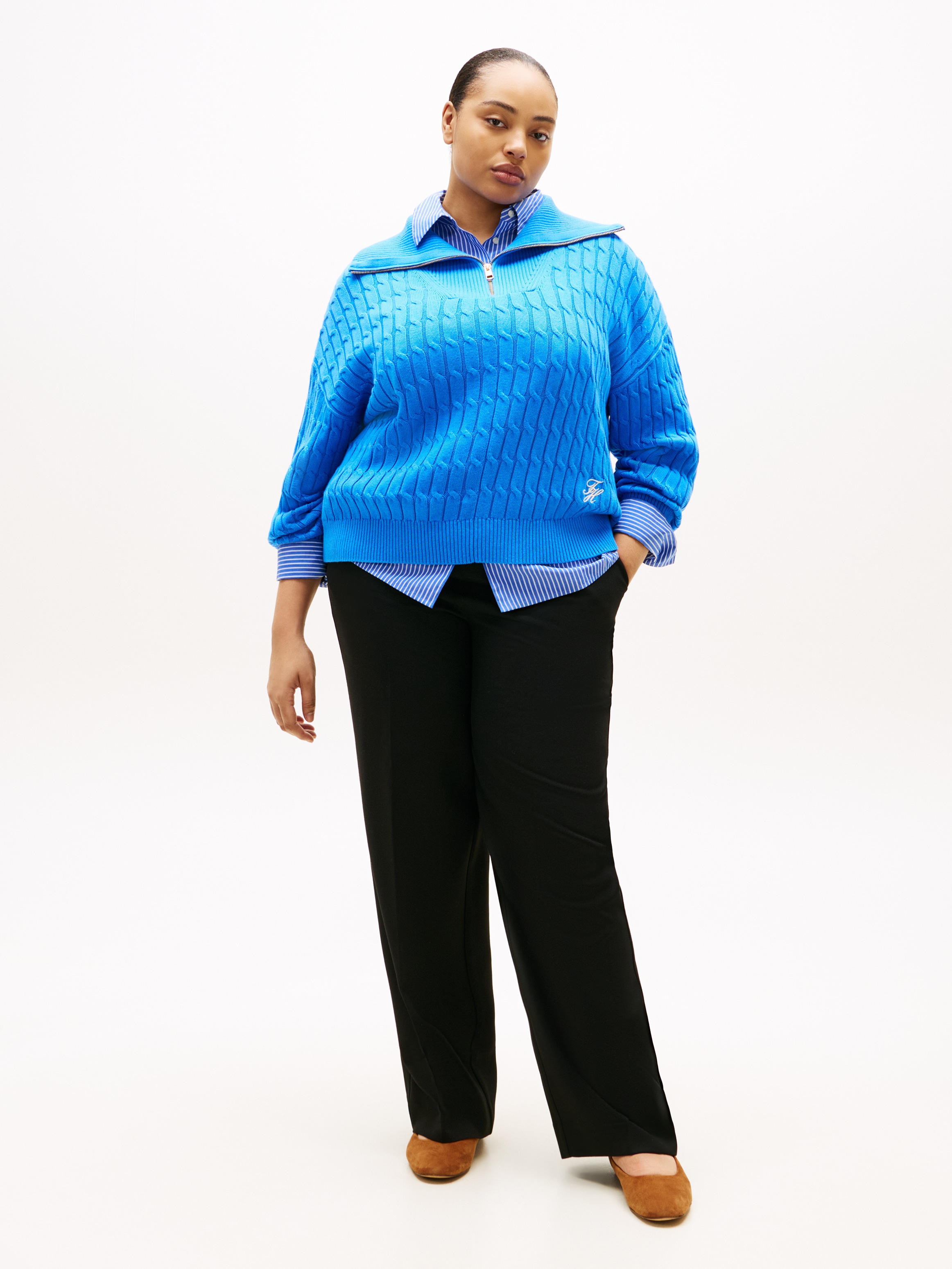 Tommy Hilfiger Curve Troyer »CRV CO CABLE MID GG 1/2 ZIP SWT« in grossen Grössen, mit Zopfmuster