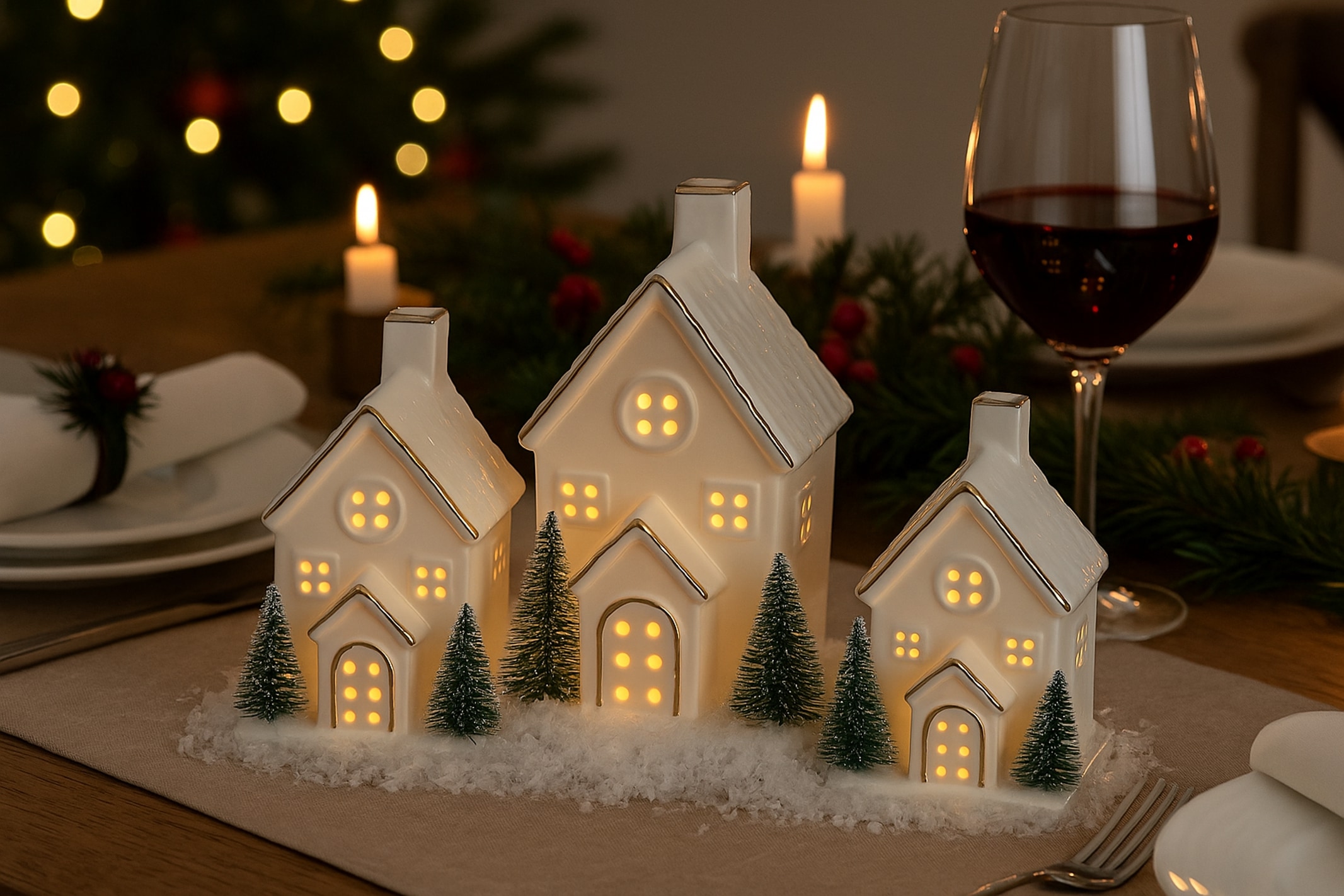 I.GE.A. LED-Dekofigur »LED-Haus« Dekoobjekt LED batteriebetrieben Weiss Gold Weihnachtsdeko