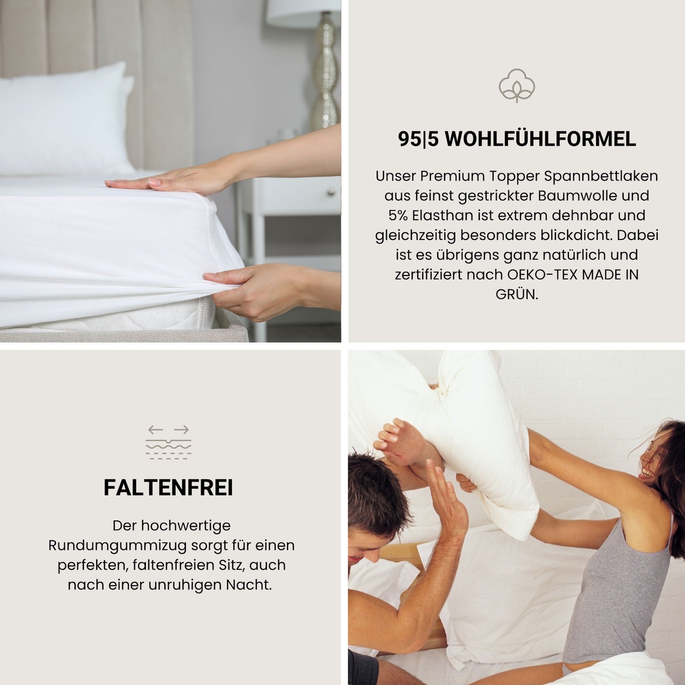 Schiesser Draps de lit »Flexi für Topper aus 95% Baumwolle und 5% Elasthan für flexiblen Sitz« pour matelas jusqu'à 10 cm de hauteur, MADE IN GREEN by OEKO-TEX®