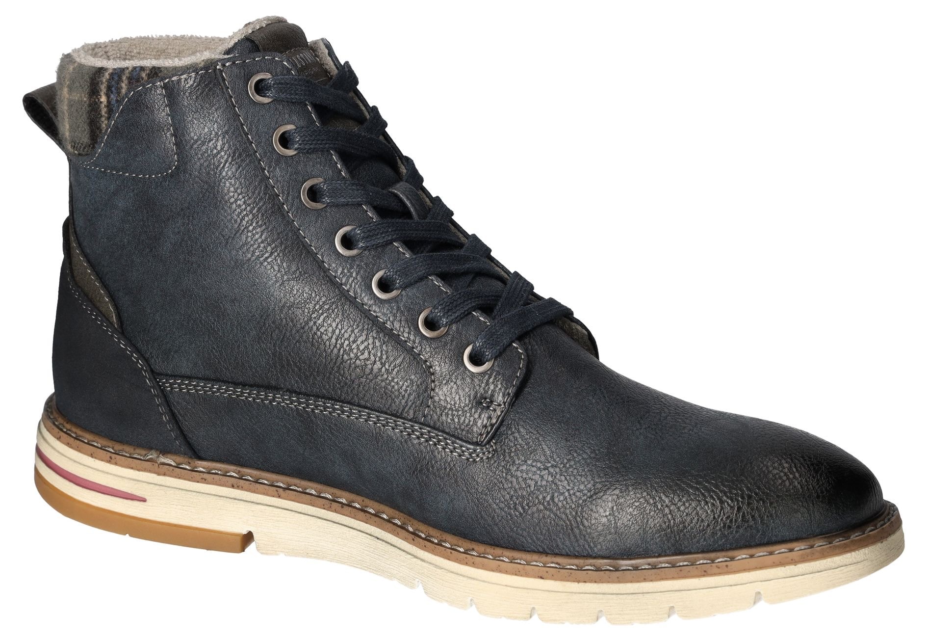 Mustang Shoes Bottes d'hiver  , Schnürboots, Casual-Stiefelette mit kariertem Einsatz am Schaftrand