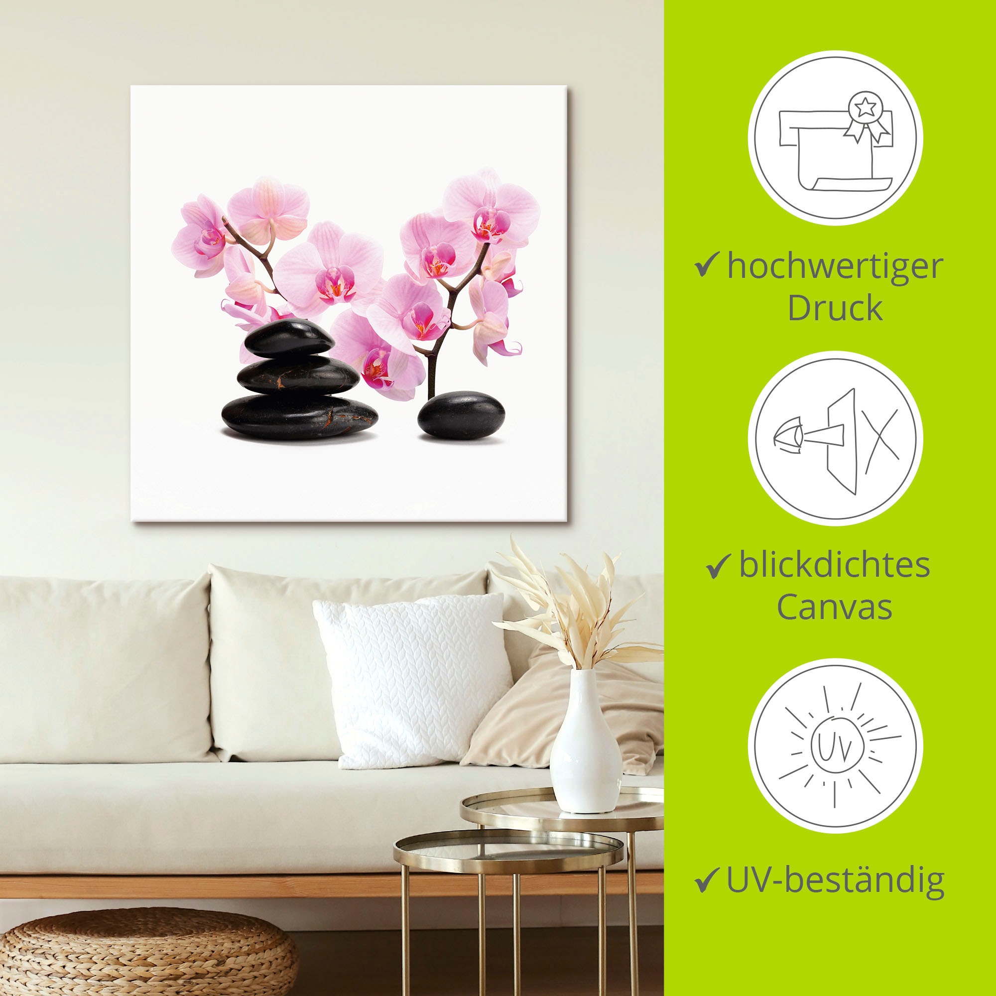 Artland »Schwarze Steine und pink Orchidee« Zen 1 Stk. tlg. auf Holzrahmen gespannt