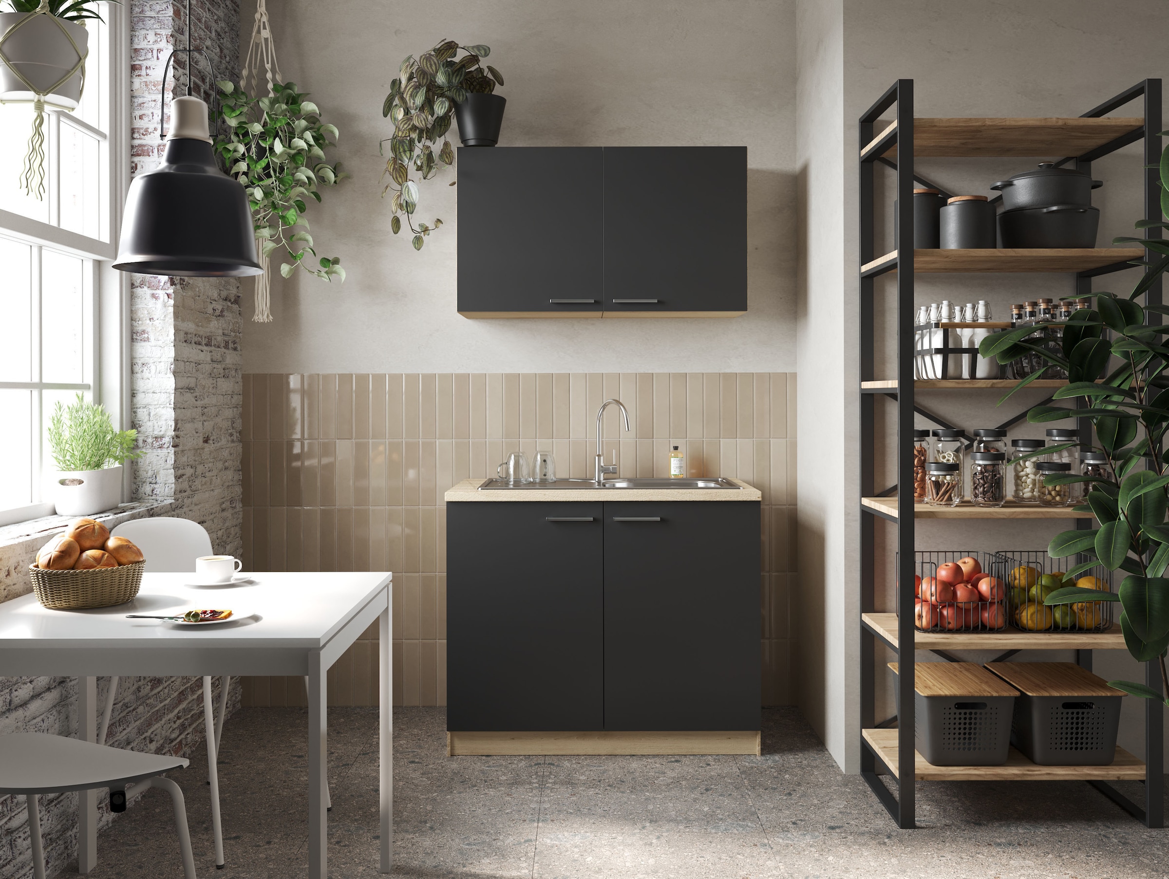 RESPEKTA Kitchenette »Merle« Breite 100 cm, mit Soft-Close Funktion, Edelstahlspüle BALTIMORE