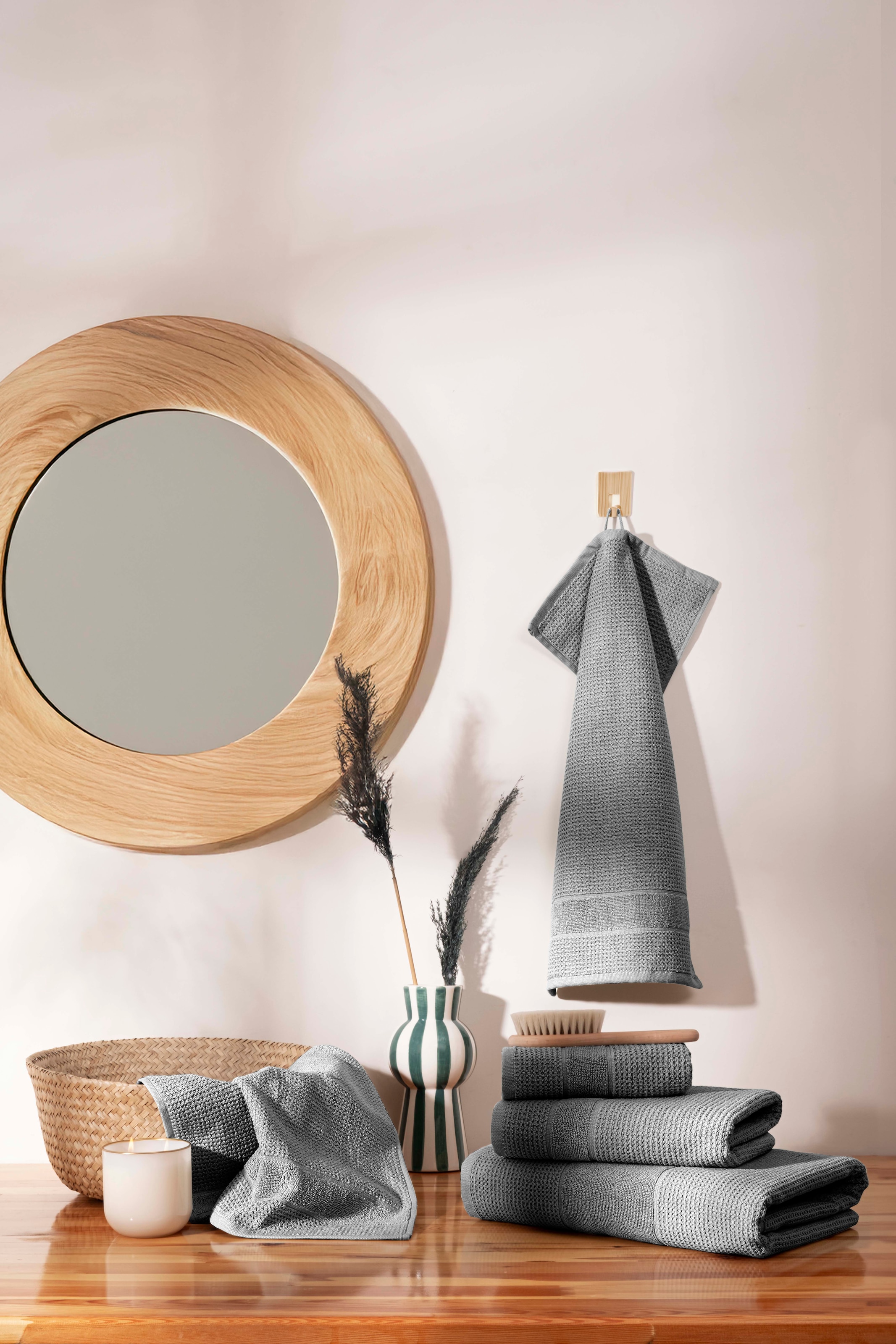 GOODproduct Set de serviettes »Kimi, Duschtuch, Handtücher und Gästetücher« Set 5 Frottee en feutre 100% Baumwolle, einfarbig, weich, mit Bordüre, besondere Struktur