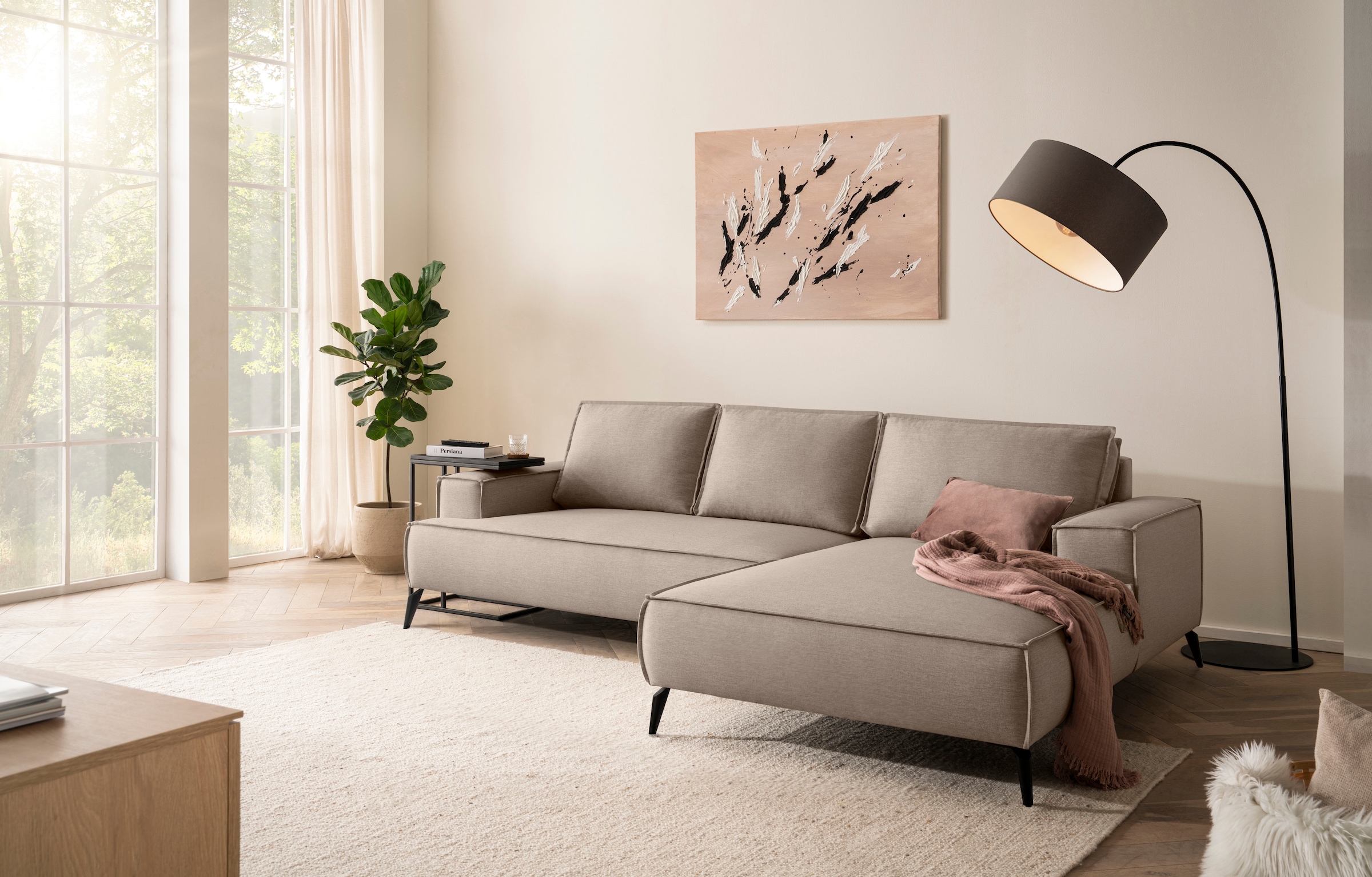 GOODproduct Canapé d'angle »TVINNU Leinenoptik, L-Form, Breite 275 cm« au choix méridienne droite/gauche, pieds noirs, confort d'assise agréable