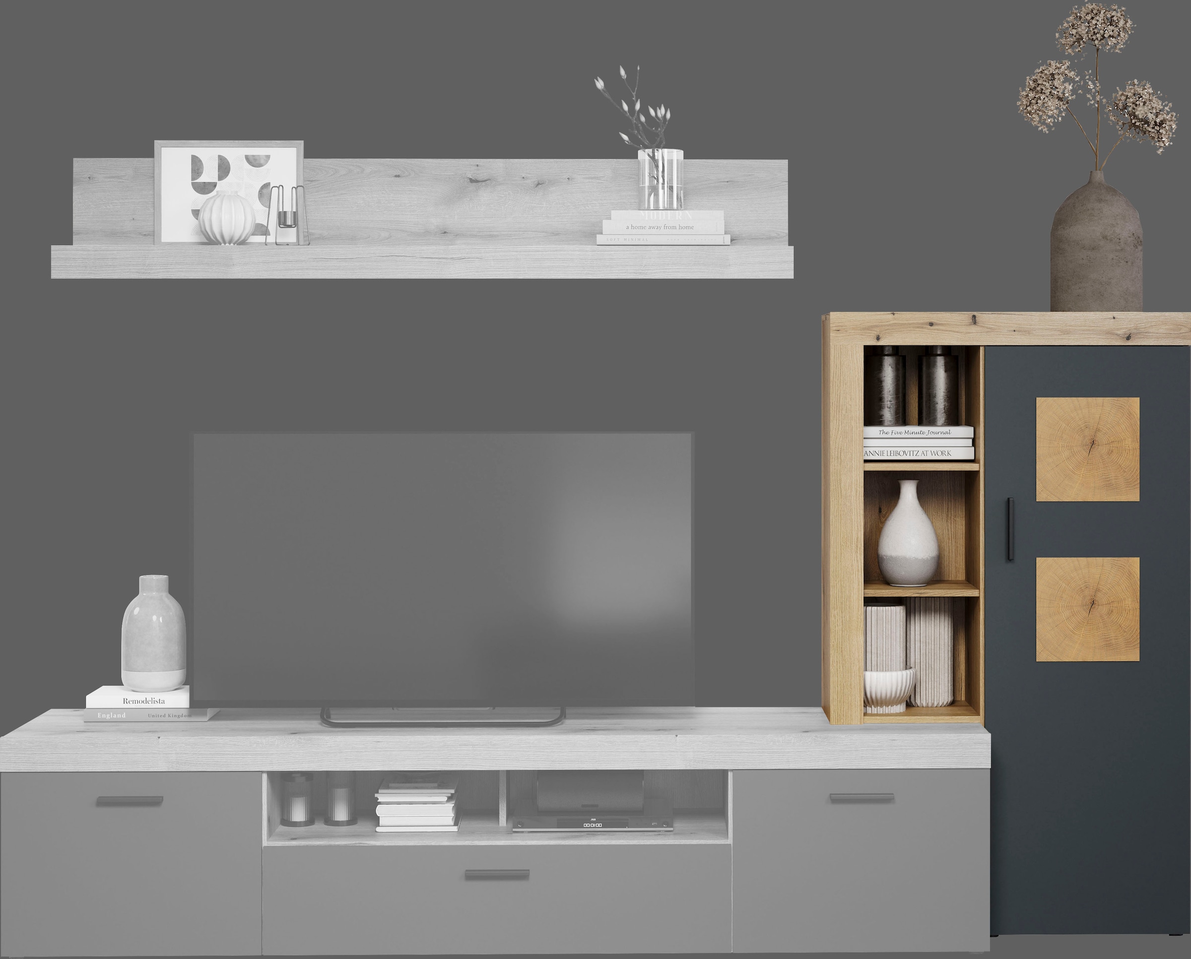 Home affaire Vitrine de rangement »Ghent« Paquet, 1 cuis tlg. avec applications en bois de bout