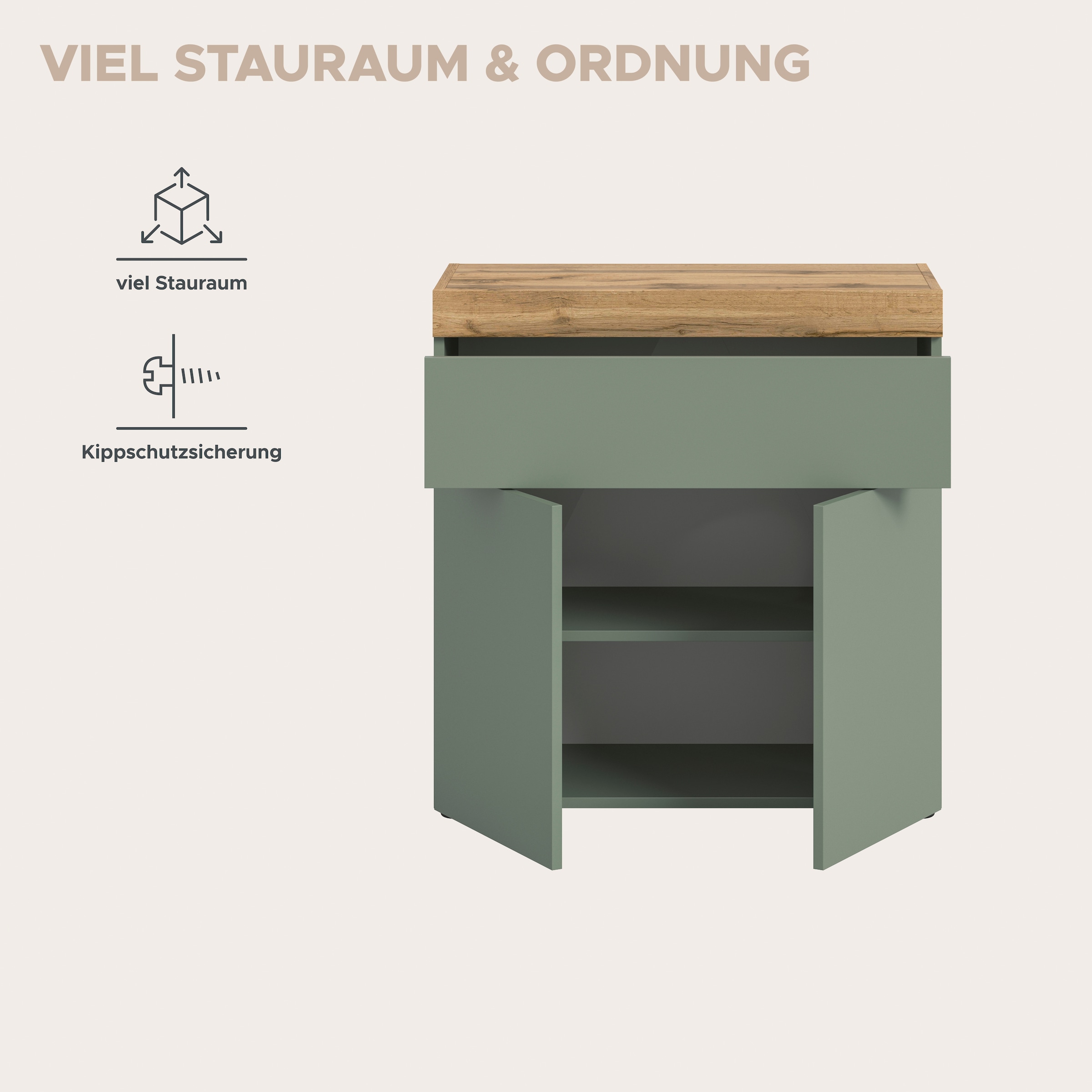 GOODproduct Kommode »MAMBO, Breite 77cm, 2 Türen, 1 Schubkasten, push-2-open« 2 farbige Ausführung, in verschiedenen Farben erhältlich, 1 Stk. tlg. Kommode, Anrichte, Wohnzimmer, Schlafzimmer
