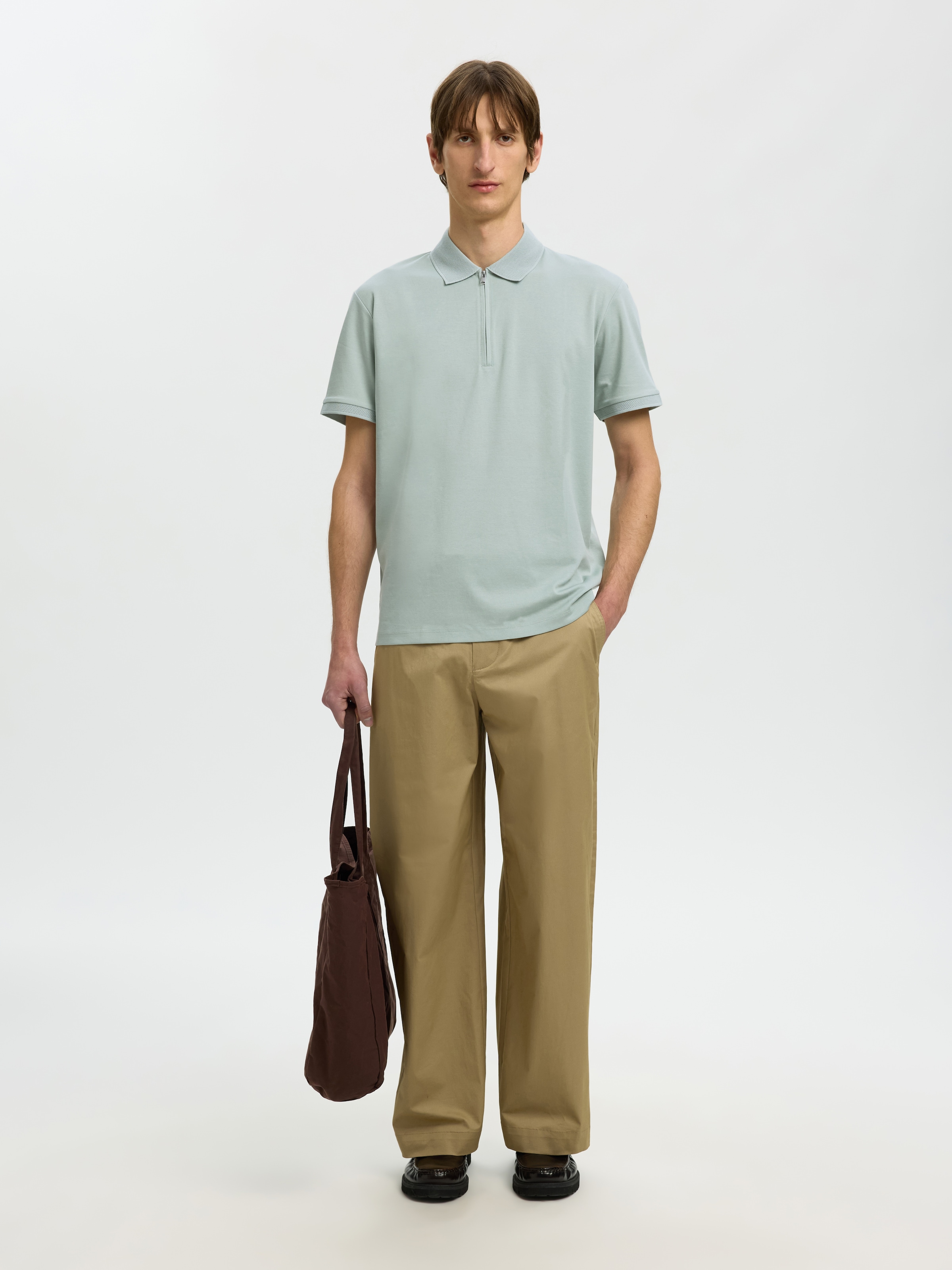 SELECTED Poloshirt »SLHFAVE ZIP SS POLO NOOS« Baumwollmischung, regular fit