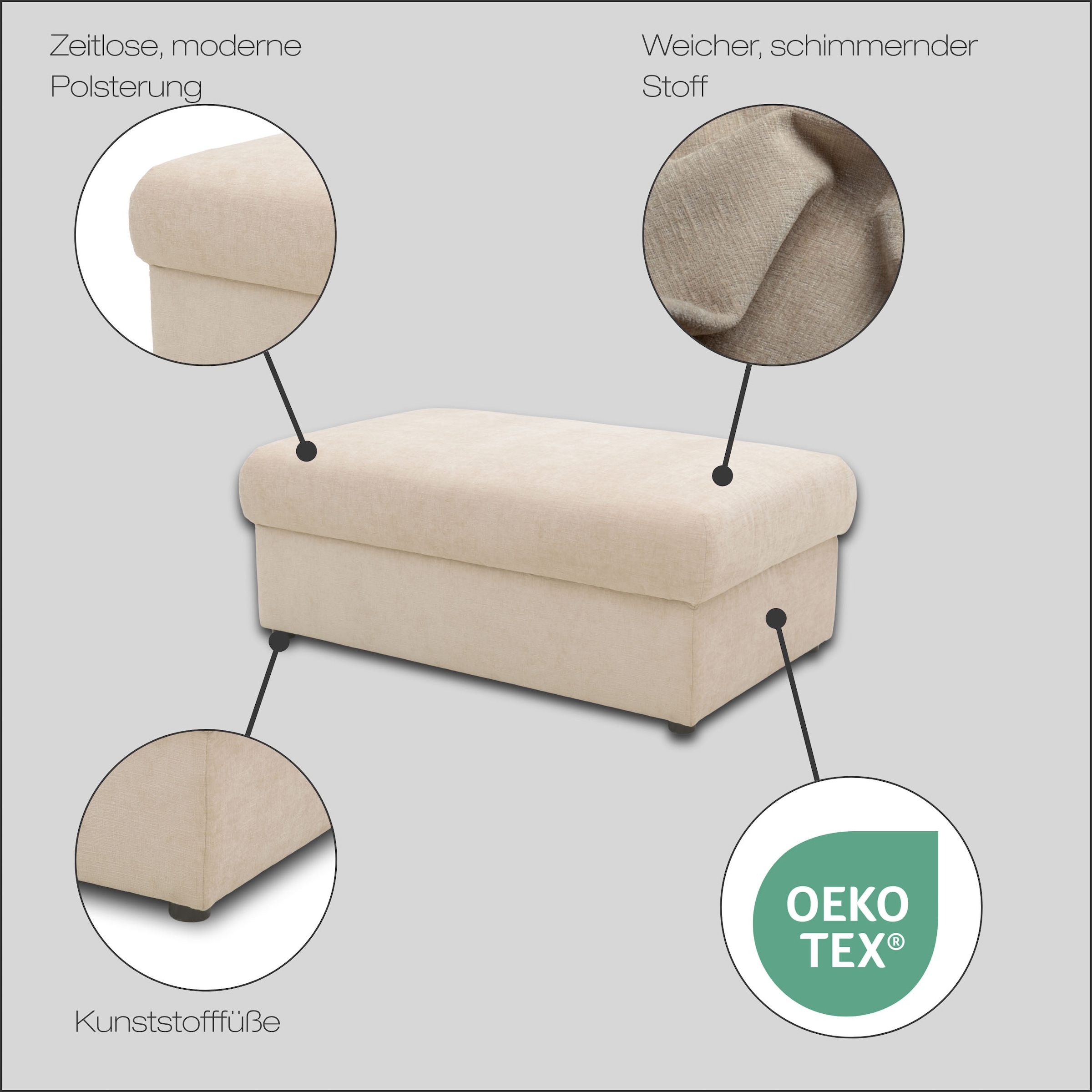 DOMO collection Hocker »Dundee, passende Ergänzung zum Mega-Sofa« pflegeleichter, edler Strukturstoff in Chenille-Optik